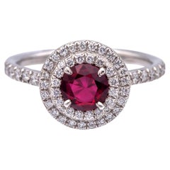 Tiffany & Co Platinum Soleste Round Ruby and Diamond Ring