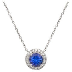 Tiffany & Co. Platinum Soleste Round Tanzanite Diamond Pendant Necklace