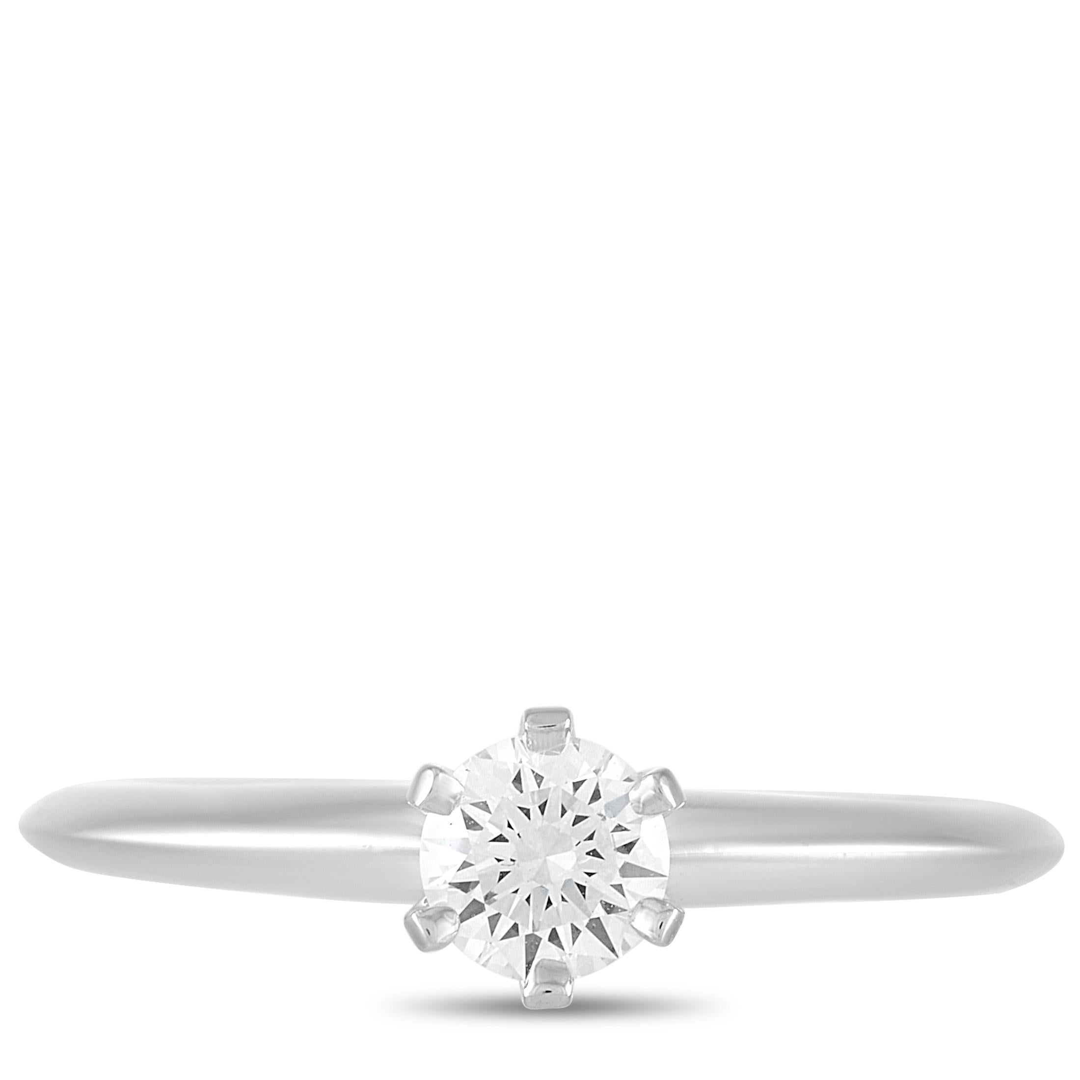 Tiffany & Co. Platinum Solitaire 0.37 Carat Diamond Engagement Ring In Excellent Condition In Southampton, PA
