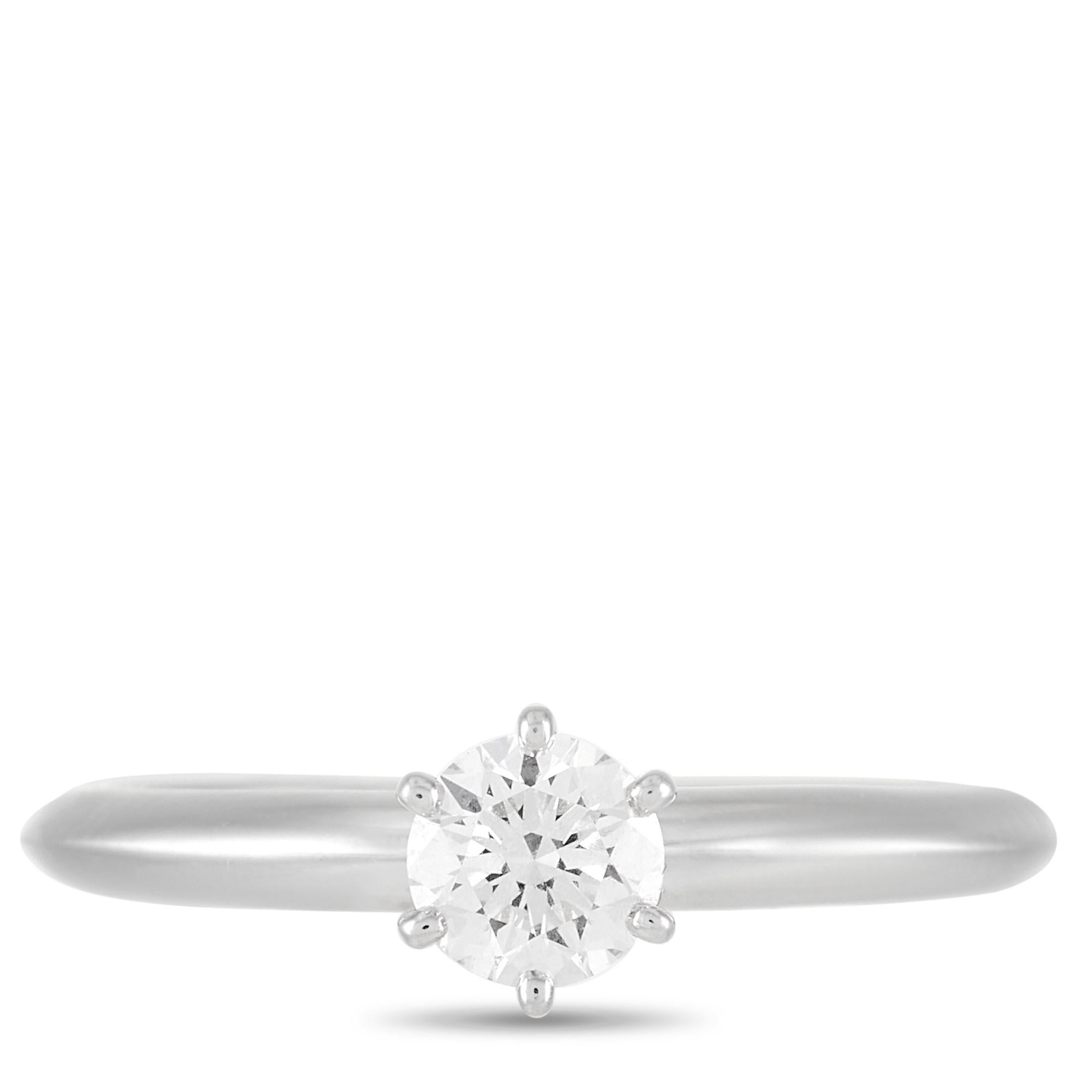 Tiffany & Co. Platinum Solitaire 0.40 Carat Diamond Engagement Ring In Excellent Condition In Southampton, PA