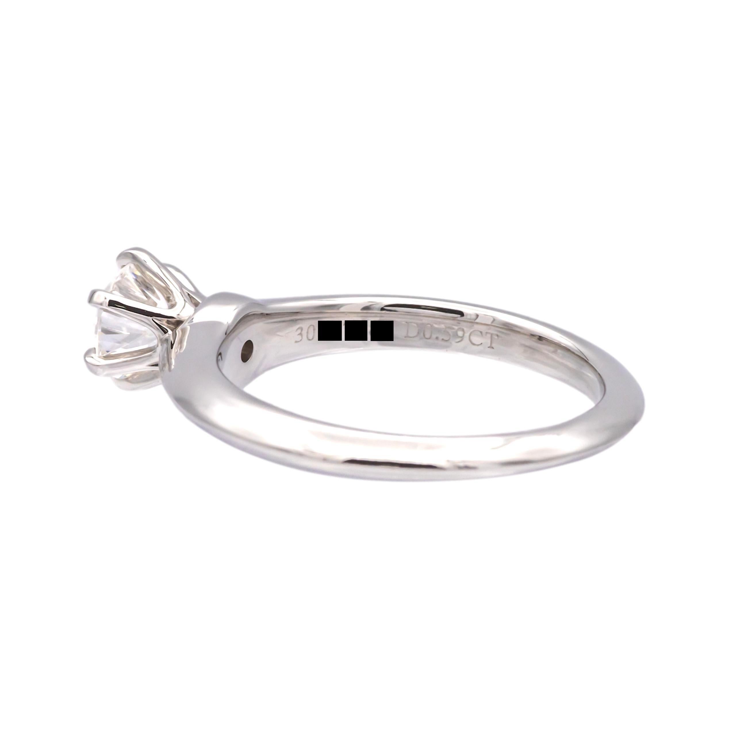 Contemporary Tiffany & Co. Platinum Solitaire .59ct Round Diamond Engagement Ring G VVS1 GIA For Sale