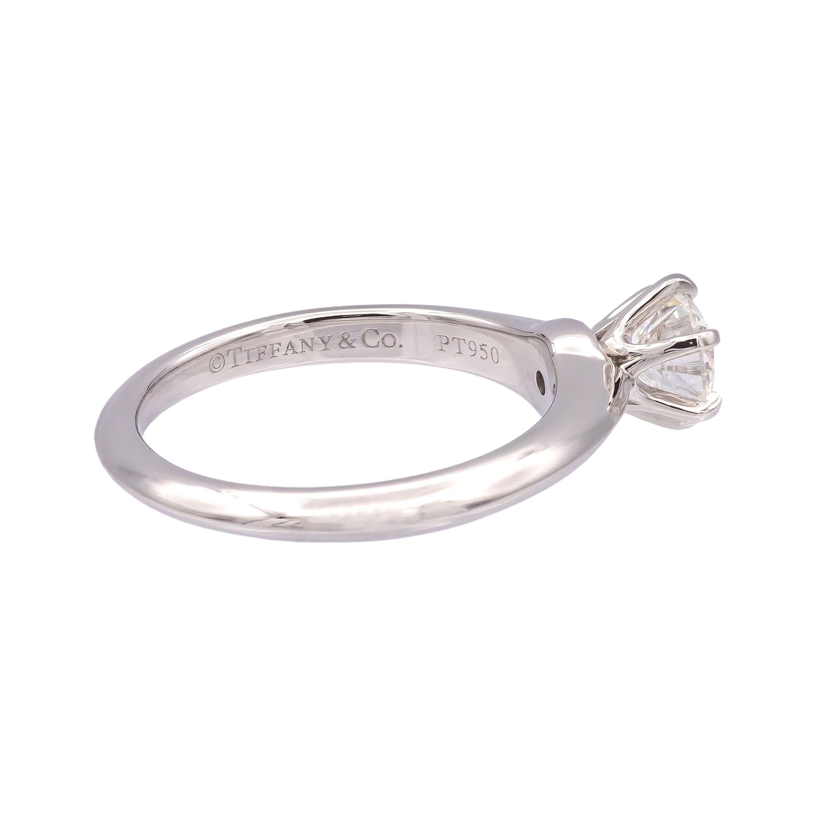 Brilliant Cut Tiffany & Co. Platinum Solitaire .59ct Round Diamond Engagement Ring G VVS1 GIA For Sale