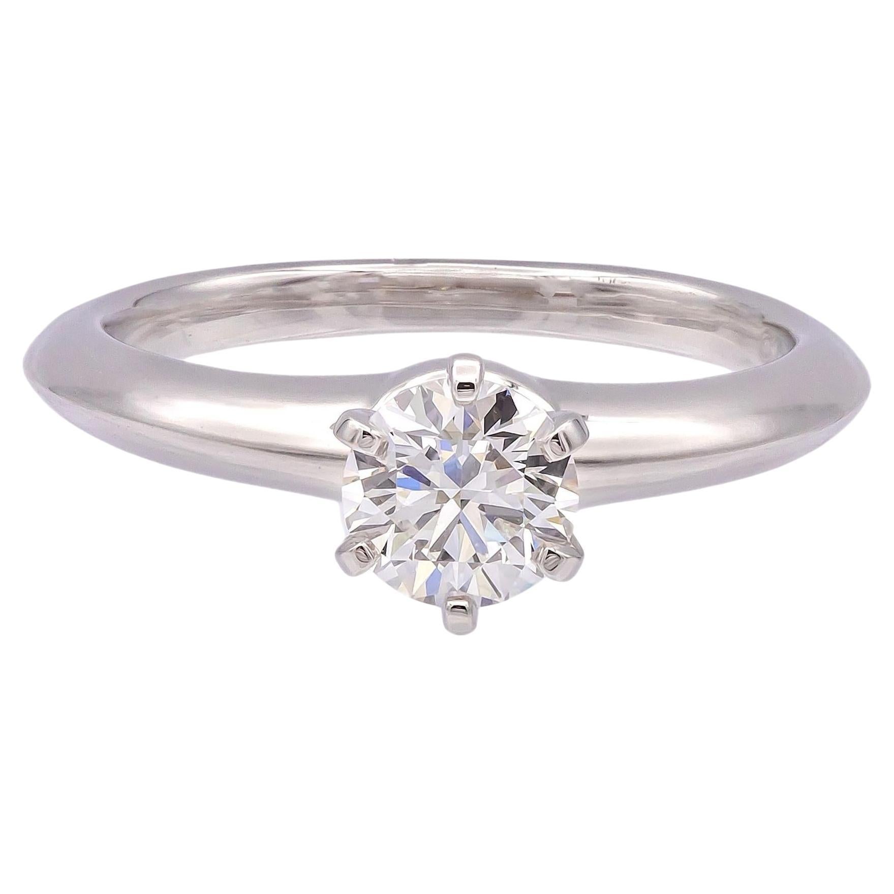 Tiffany & Co. Platinum Solitaire .59ct Round Diamond Engagement Ring G VVS1 GIA