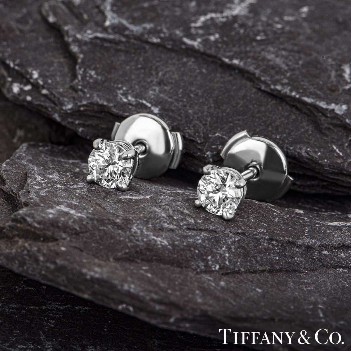 Tiffany & Co. Platinum Solitaire Diamond Stud Earrings 0.82ct TDW XXX 1
