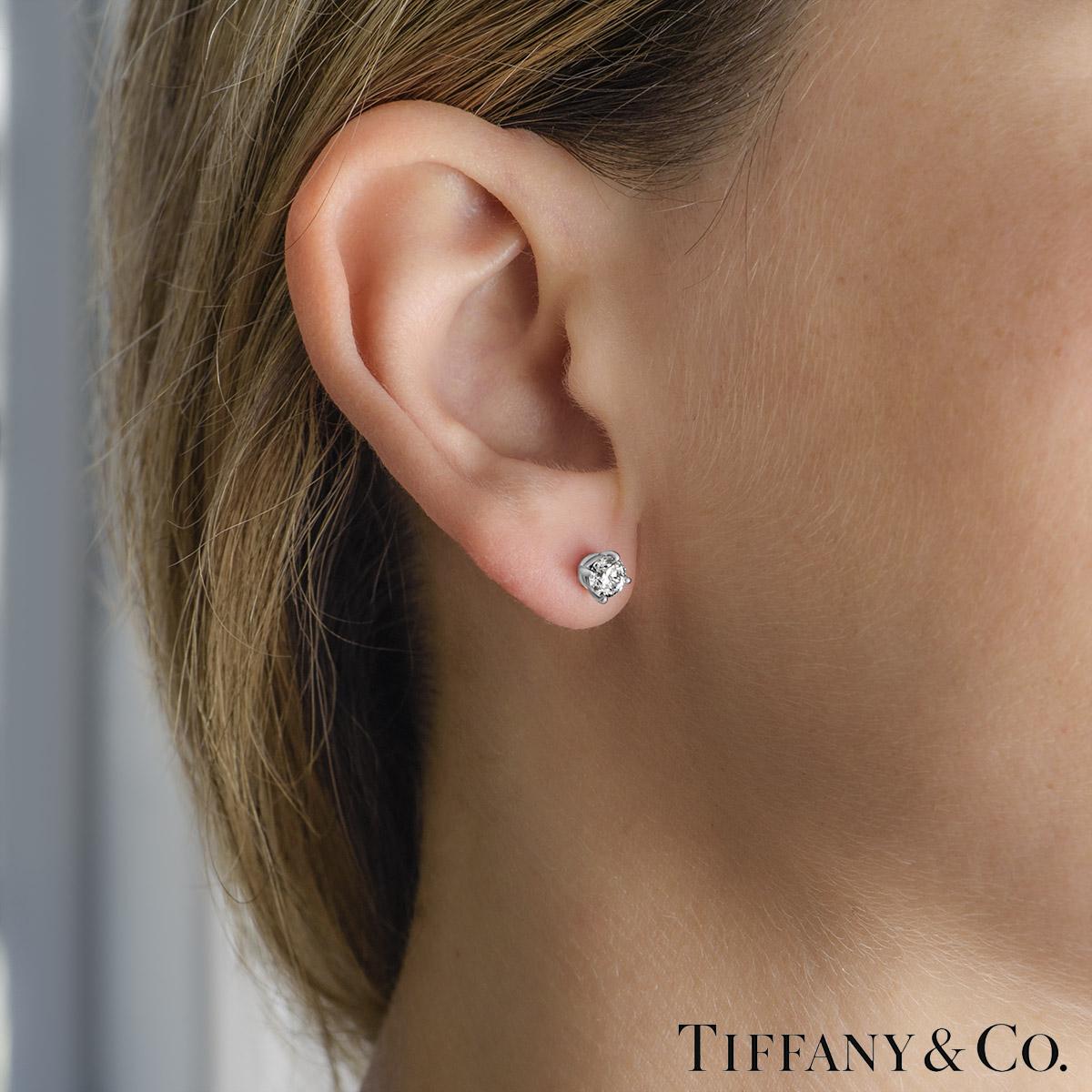 Tiffany & Co. Platinum Solitaire Diamond Stud Earrings 0.82ct TDW XXX 2
