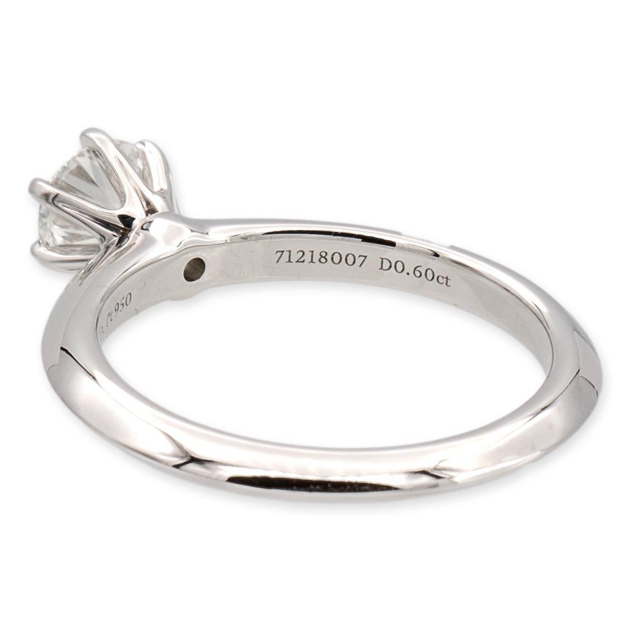 Round Cut Tiffany & Co. Platinum Solitaire Diamond Engagement Ring Round 0.60 H VS1