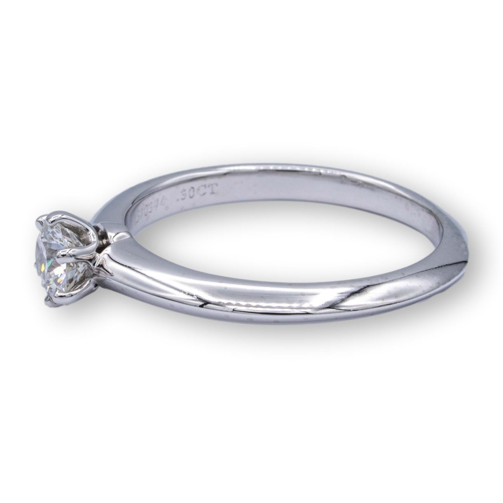Round Cut Tiffany & Co. Platinum Solitaire Diamond Engagement Ring with Round 0.30 FVS1