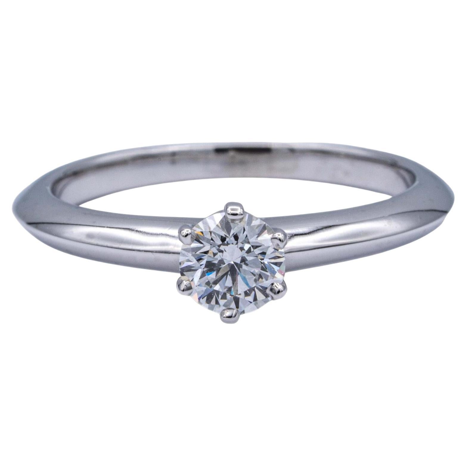 Tiffany & Co. Platinum Solitaire Diamond Engagement Ring with Round 0.30 FVS1