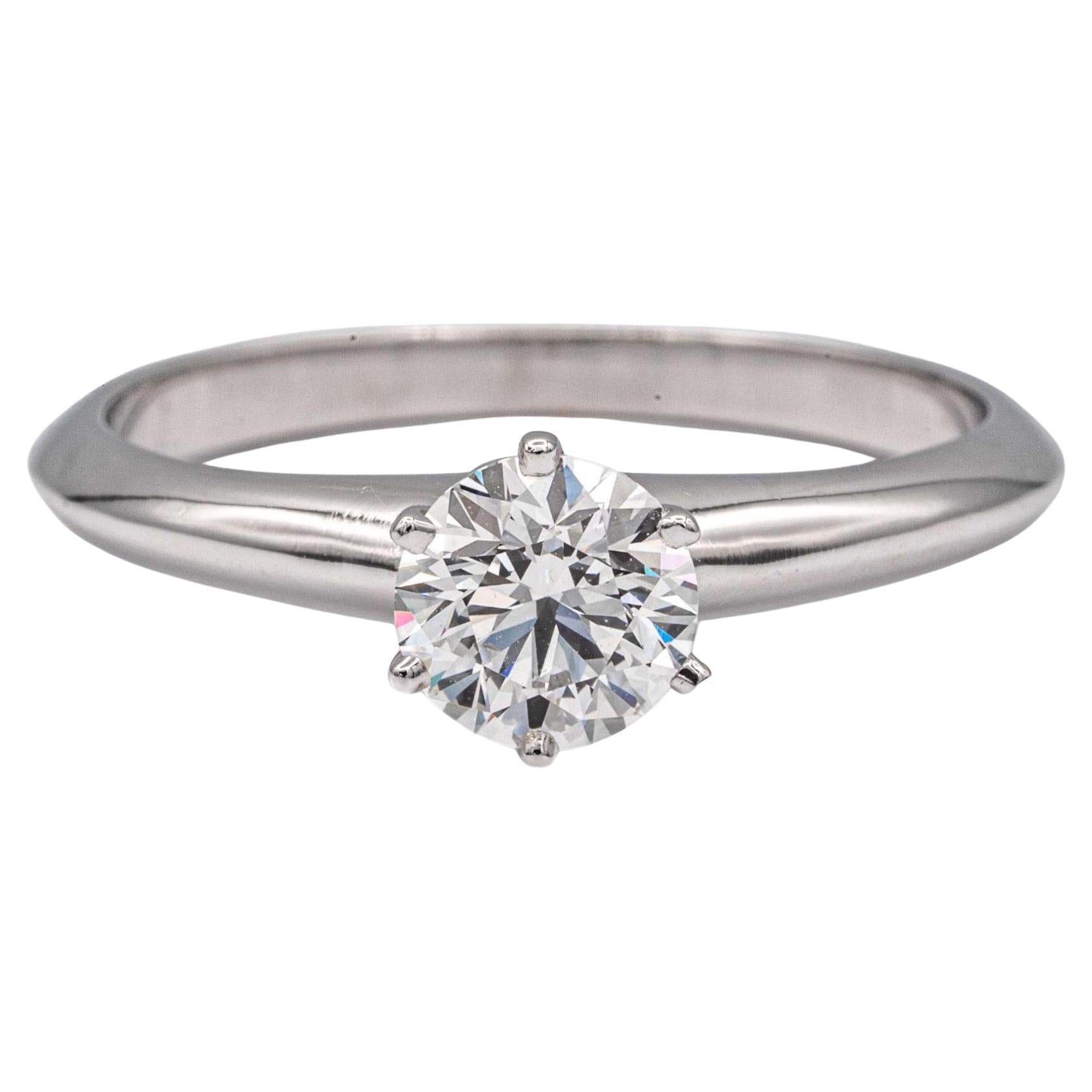 Tiffany & Co. Platinum Solitaire Diamond Engagement Ring with Round 0.61 Ct GVVS
