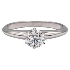 Tiffany & Co. Platinum Solitaire Diamond Engagement Ring with Round 0.61 Ct GVVS