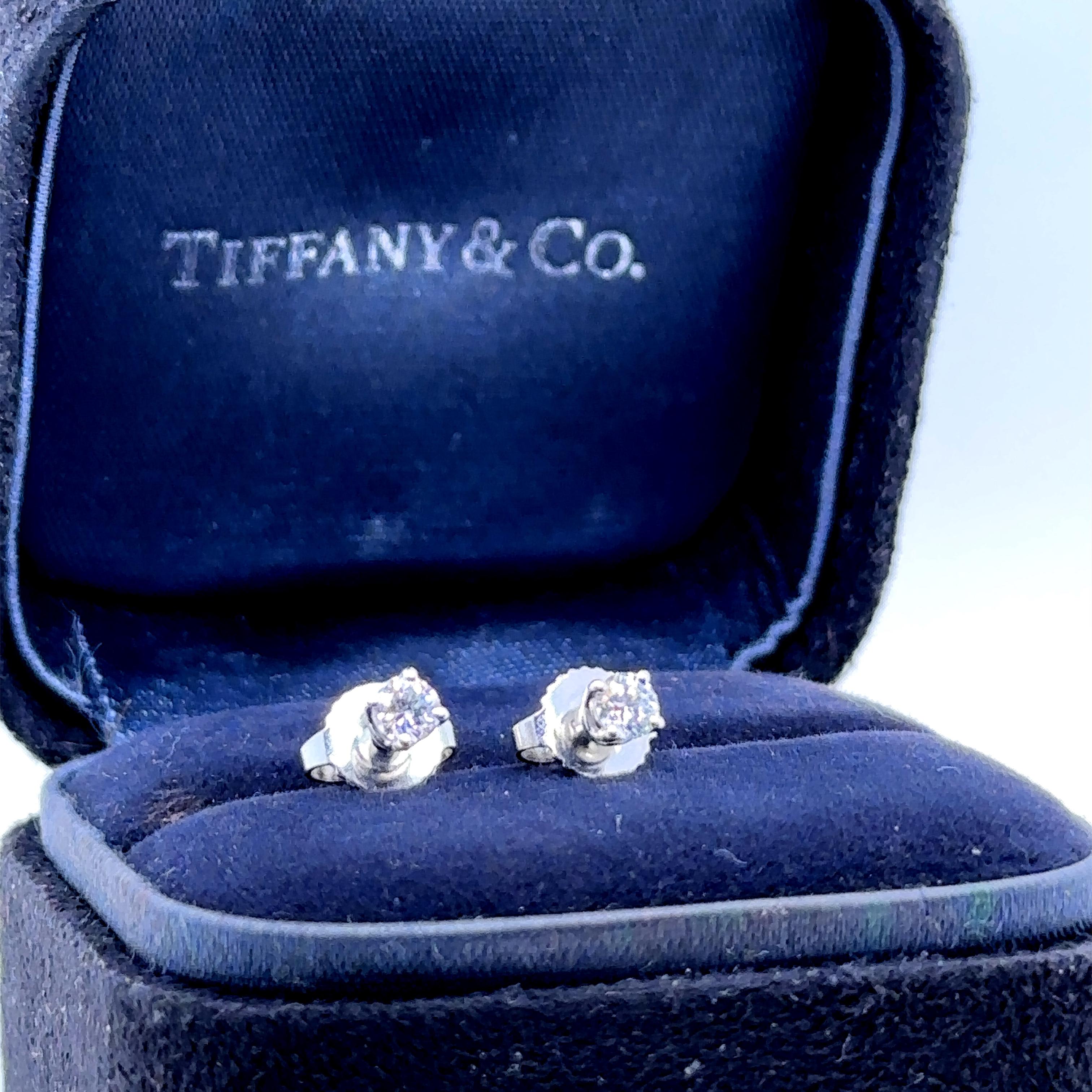 Tiffany & Co Platinum Solitaire Diamond Stud Earrings 0.22ct In Excellent Condition In SYDNEY, NSW