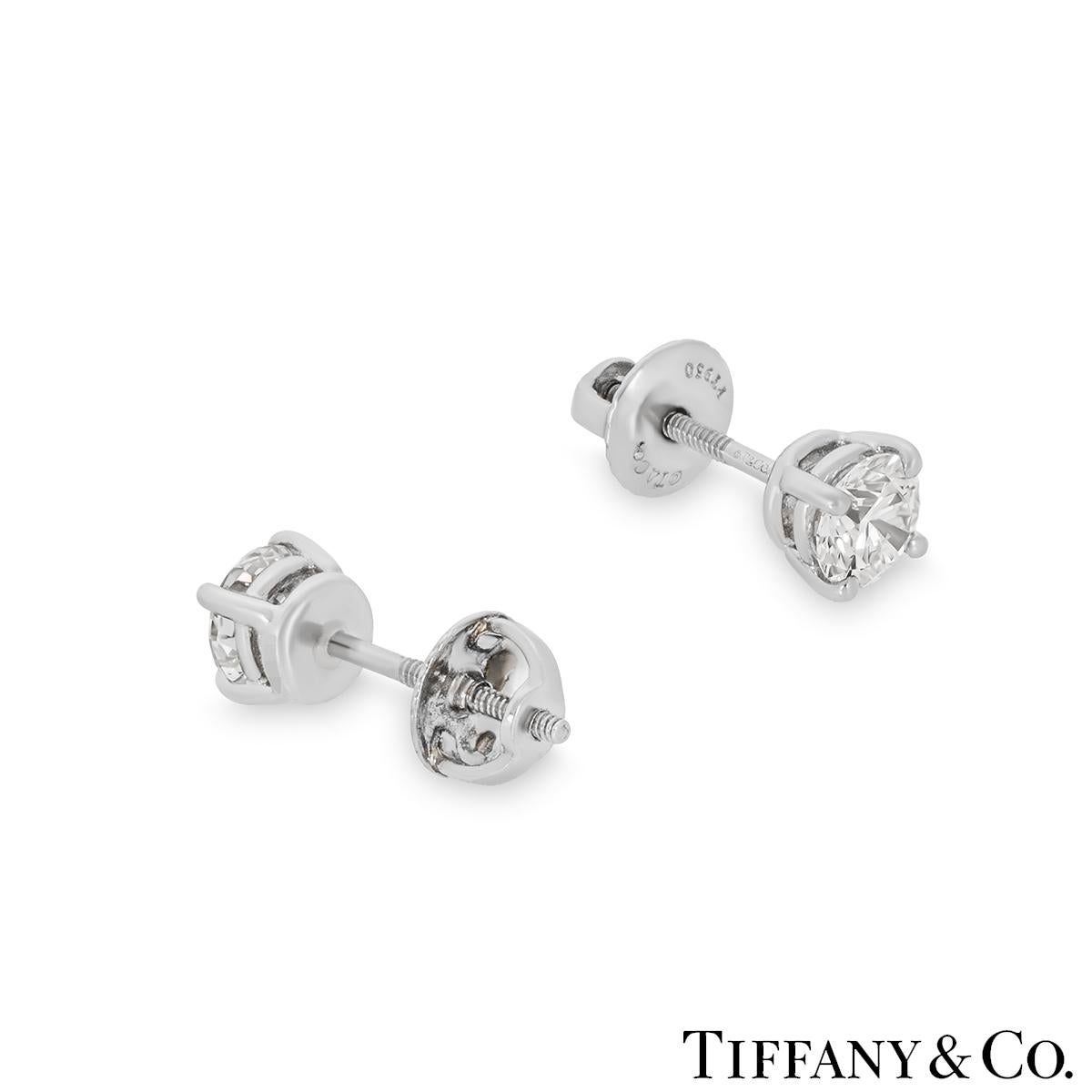 Round Cut Tiffany & Co. Platinum Solitaire Diamond Stud Earrings