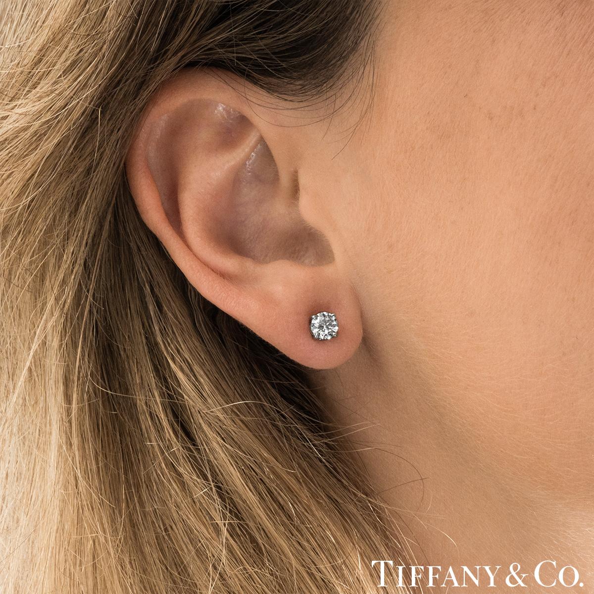 Tiffany & Co. Platinum Solitaire Diamond Stud Earrings 2