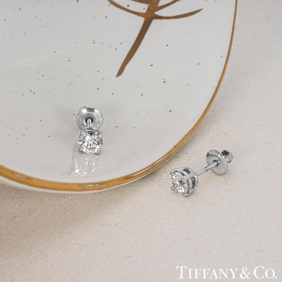 Tiffany & Co. Platinum Solitaire Diamond Stud Earrings 3