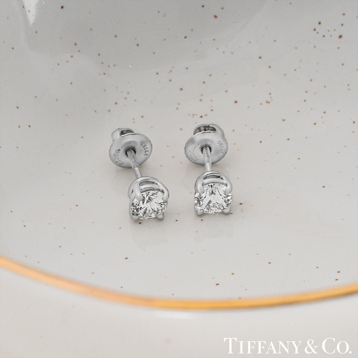 Tiffany & Co. Platinum Solitaire Diamond Stud Earrings 4