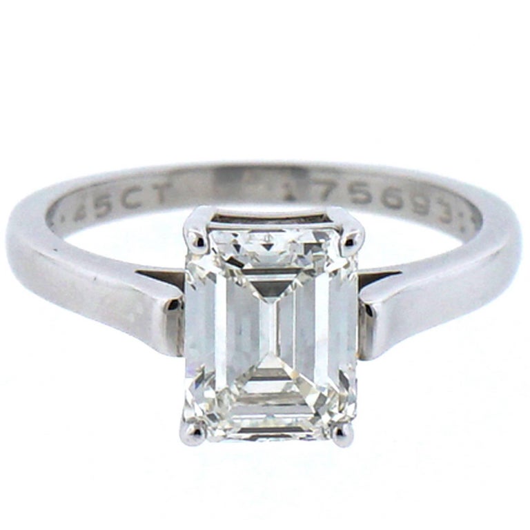 Tiffany and Co. Platinum Solitaire Emerald Cut Engagement Ring 2.45 Carat I VS1 For Sale at 1stdibs