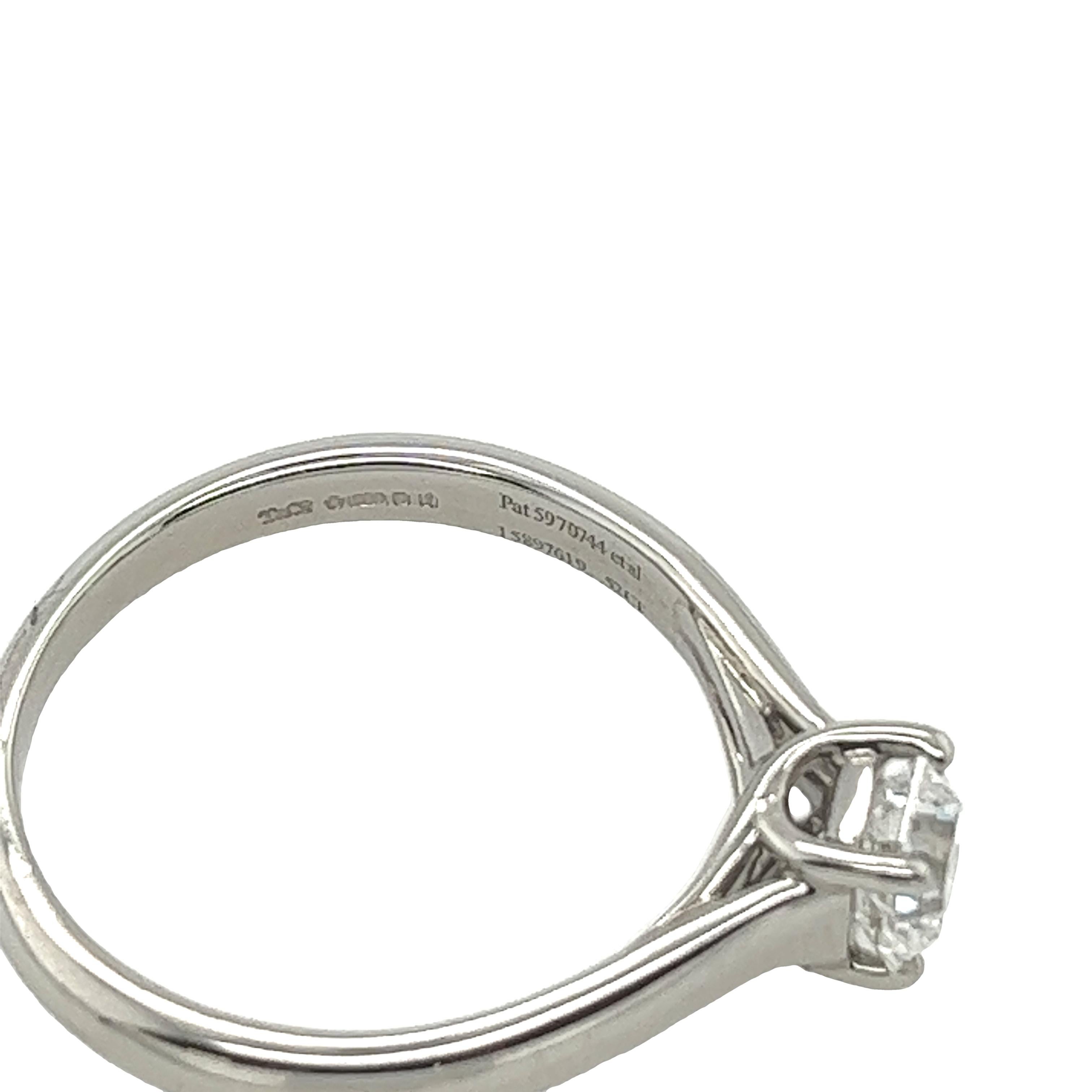 Square Cut Tiffany & Co. Platinum Solitaire Engagement Ring, Set with 0.52ct E/VVS2 Diamond For Sale