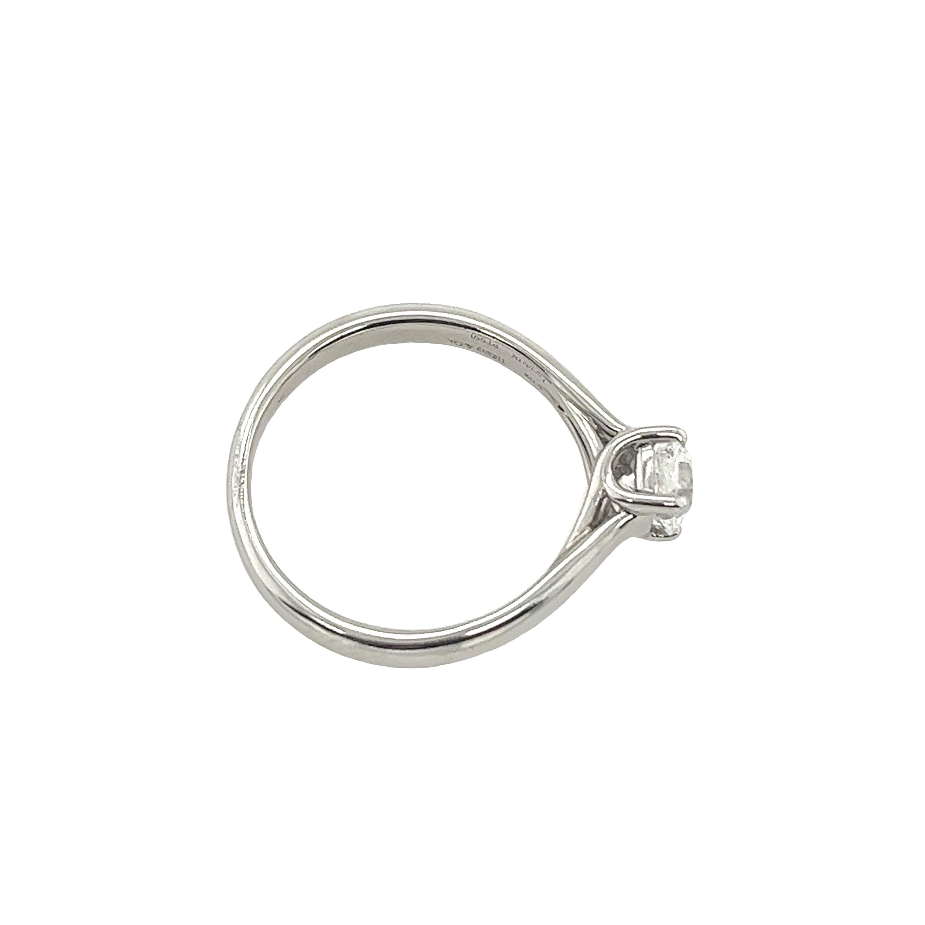 Women's Tiffany & Co. Platinum Solitaire Engagement Ring, Set with 0.52ct E/VVS2 Diamond For Sale