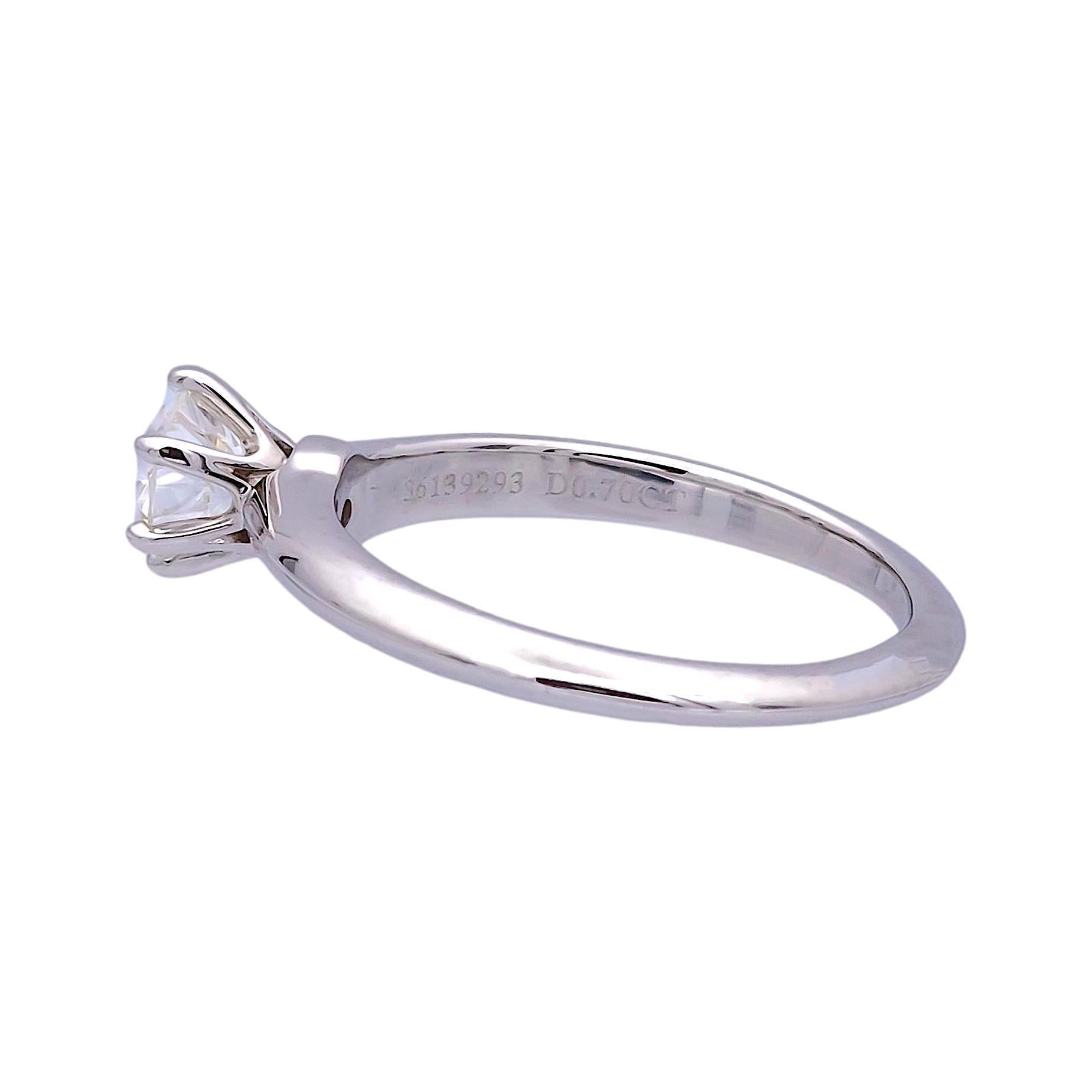 Contemporary Tiffany & Co Platinum Solitaire GIA Round Diamond Engagement Ring .70 G SI1