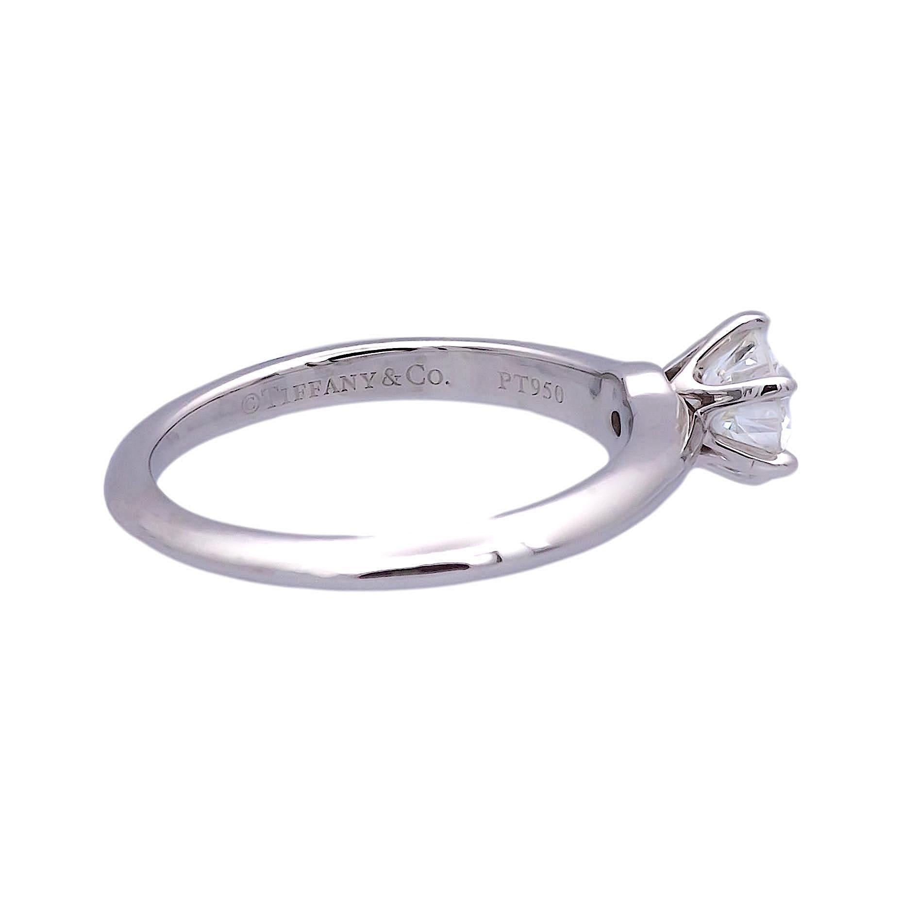 Tiffany & Co Platinum Solitaire GIA Round Diamond Engagement Ring .70 G SI1 In Excellent Condition In New York, NY
