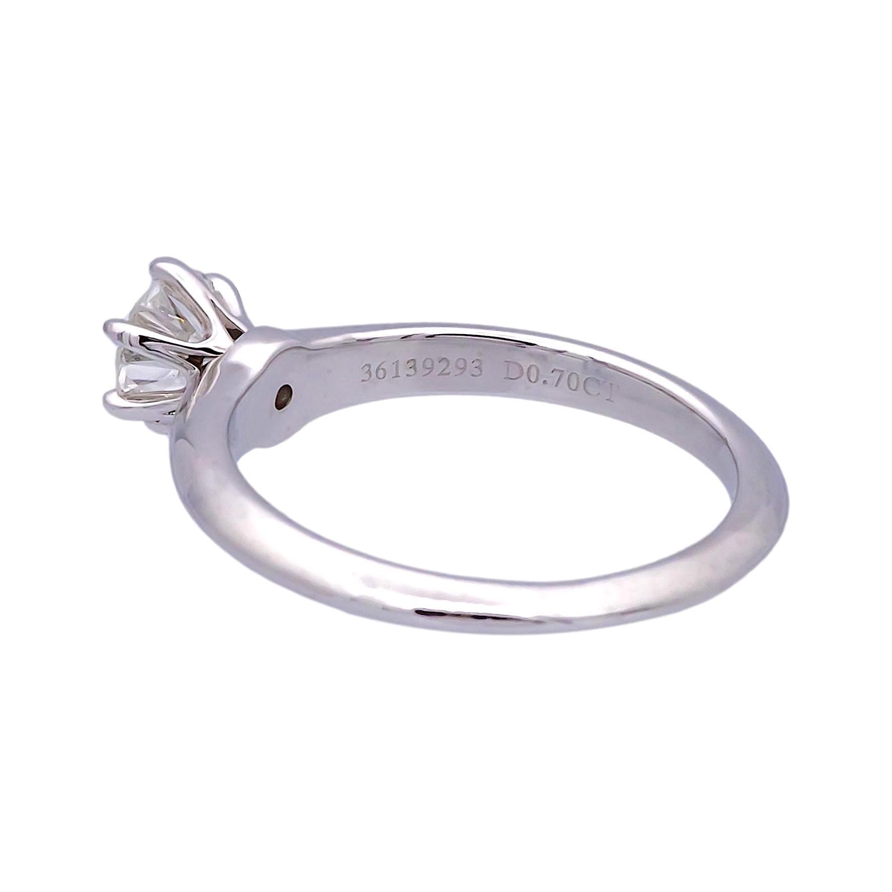 Women's Tiffany & Co Platinum Solitaire GIA Round Diamond Engagement Ring .70 G SI1