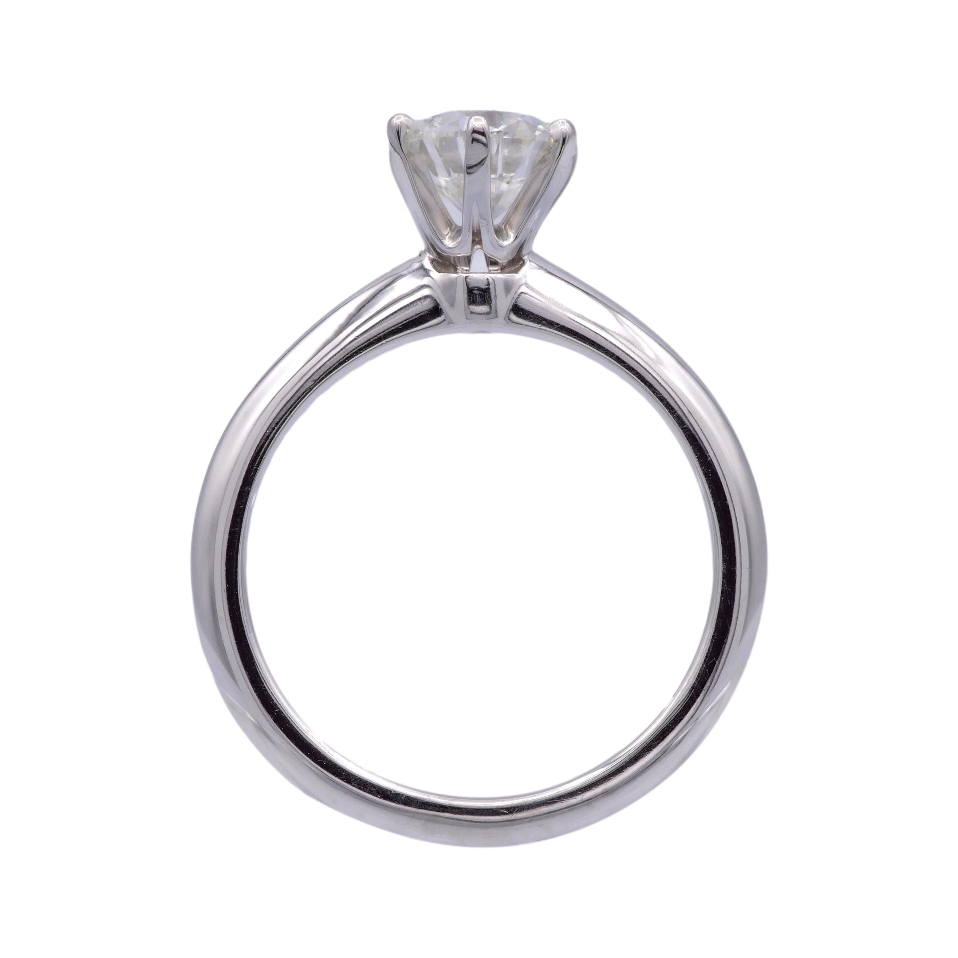Women's Tiffany & Co Platinum Solitaire GIA Round Diamond Engagement Ring .90 G VVS2 For Sale