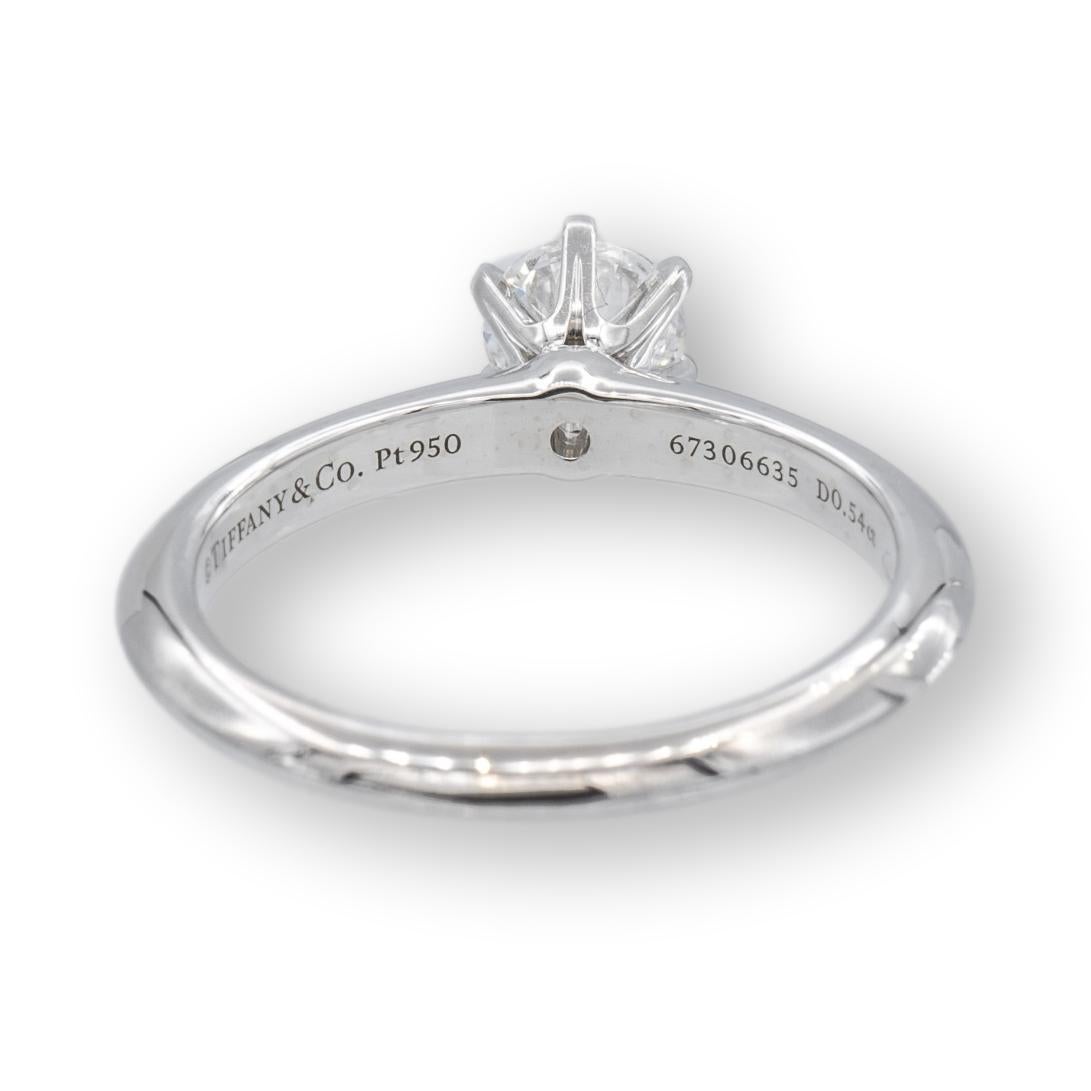 Contemporary Tiffany & Co. Platinum Solitaire Round Diamond .54Ct FVS1 Engagement Ring