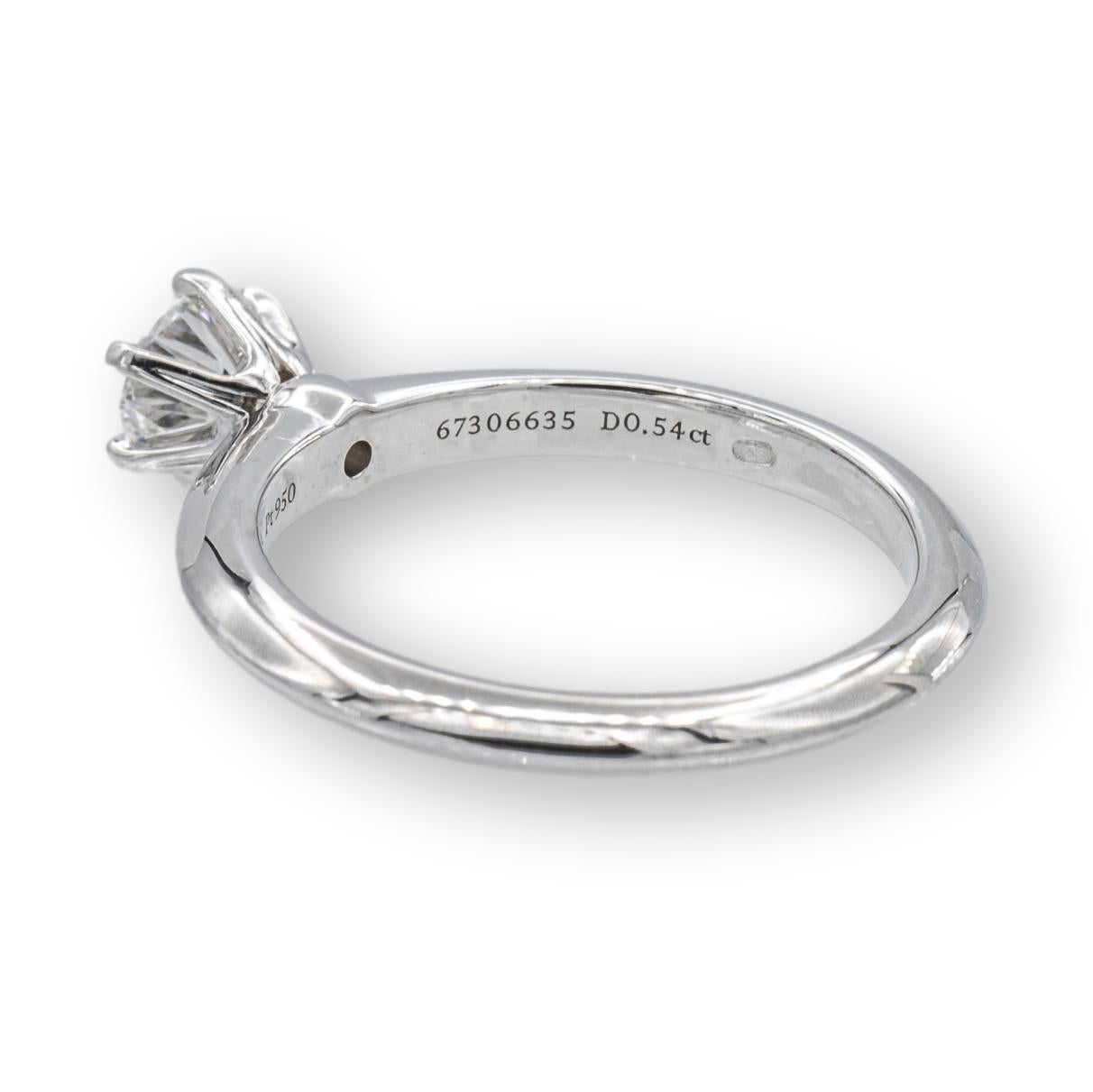 Round Cut Tiffany & Co. Platinum Solitaire Round Diamond .54Ct FVS1 Engagement Ring