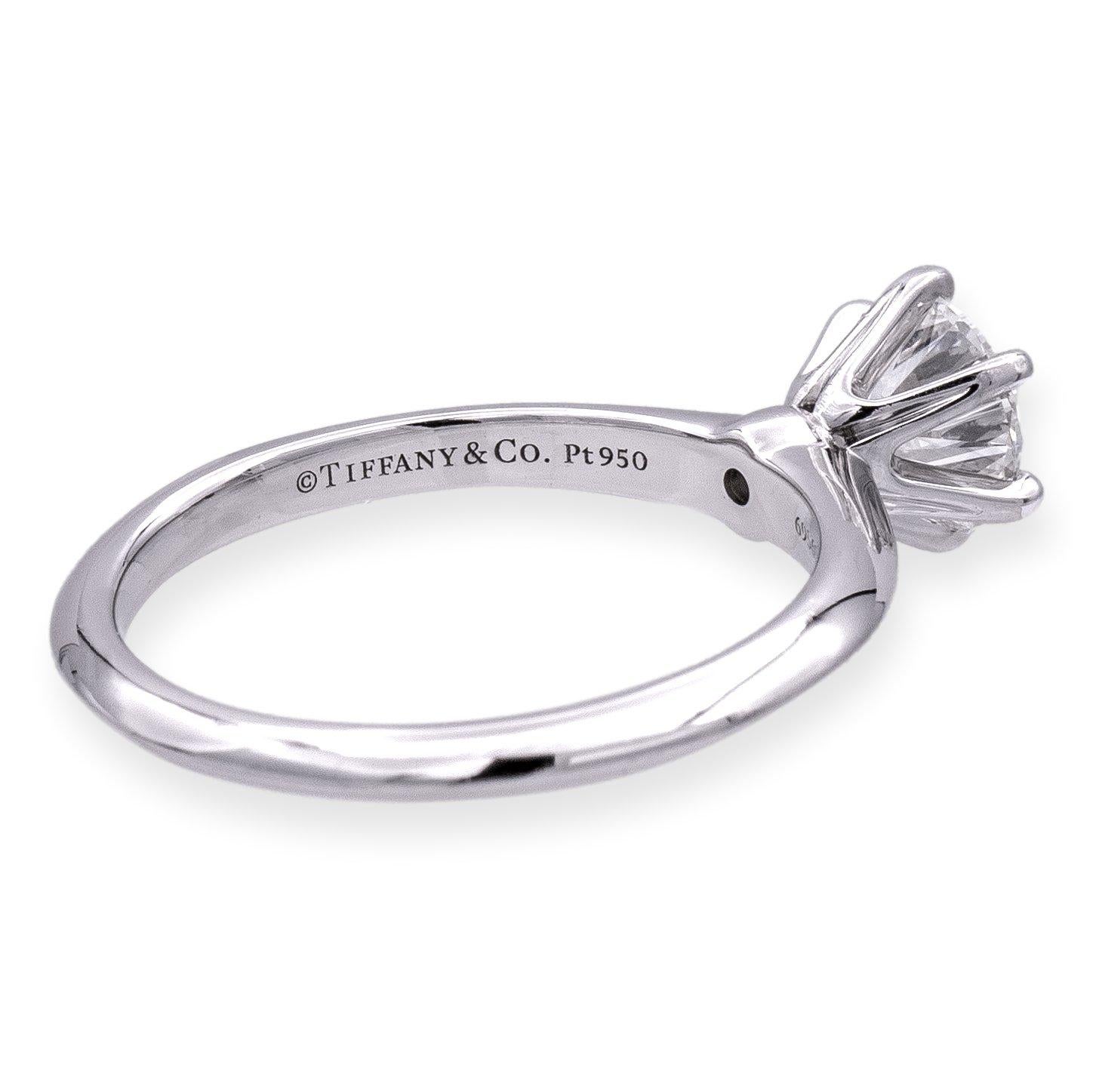 Round Cut Tiffany & Co. Platinum Solitaire Round Diamond Engagement Ring 1.03 HVS1