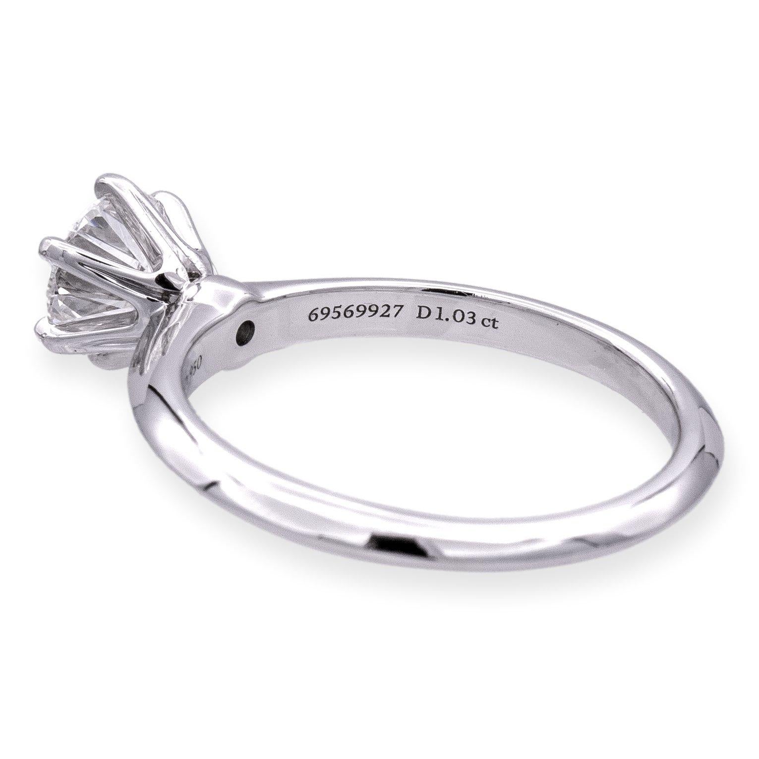 Women's Tiffany & Co. Platinum Solitaire Round Diamond Engagement Ring 1.03 HVS1