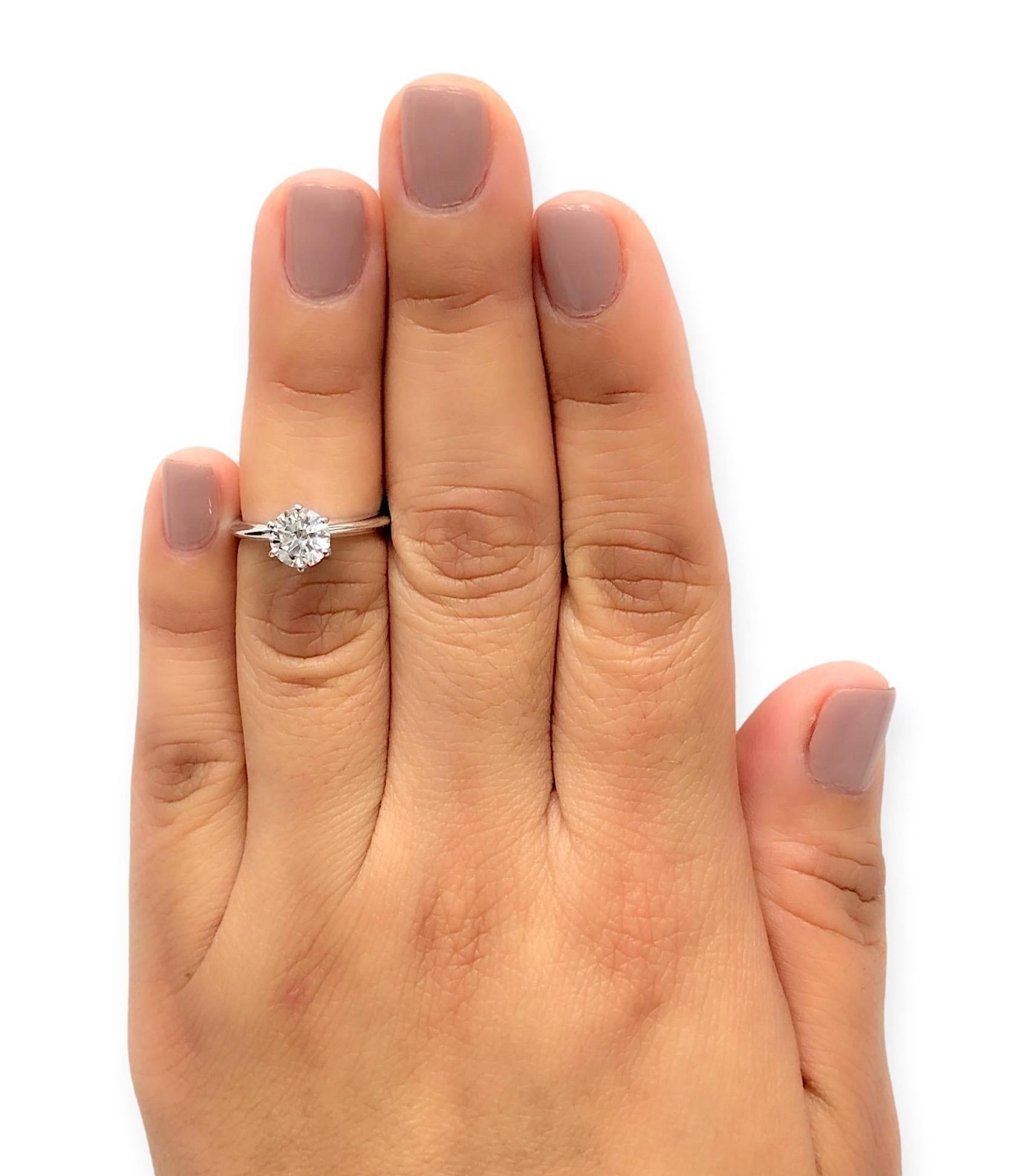 Tiffany & Co. Platinum Solitaire Round Diamond Engagement Ring 1.03 HVS1 2