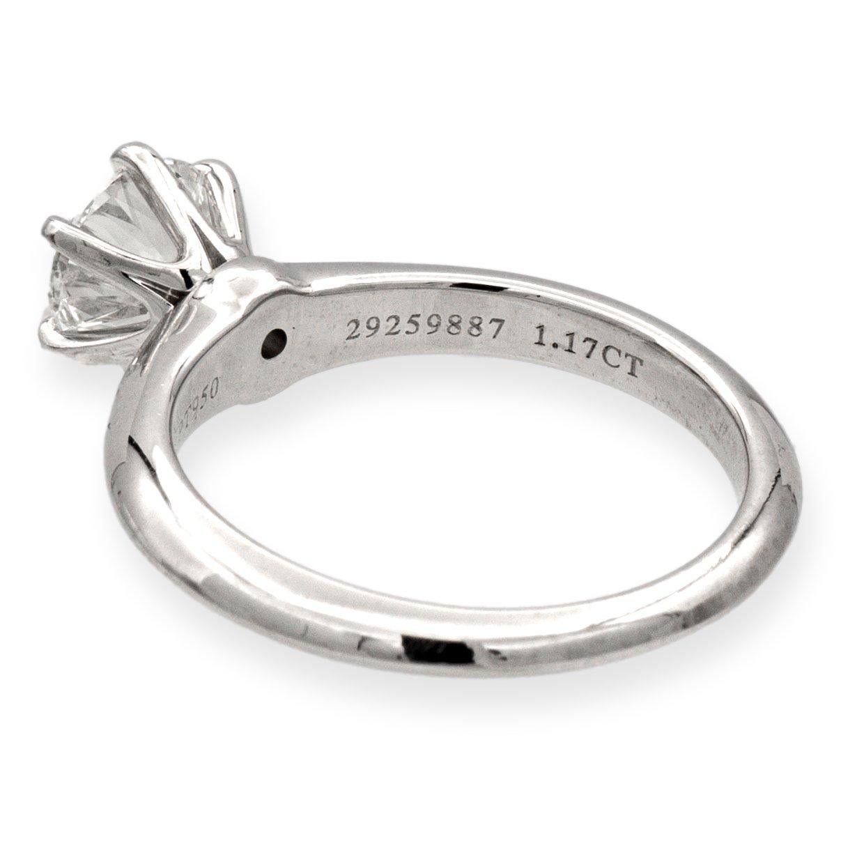 Women's Tiffany & Co. Platinum Solitaire Round Diamond Engagement Ring 1.17ct IVVS1
