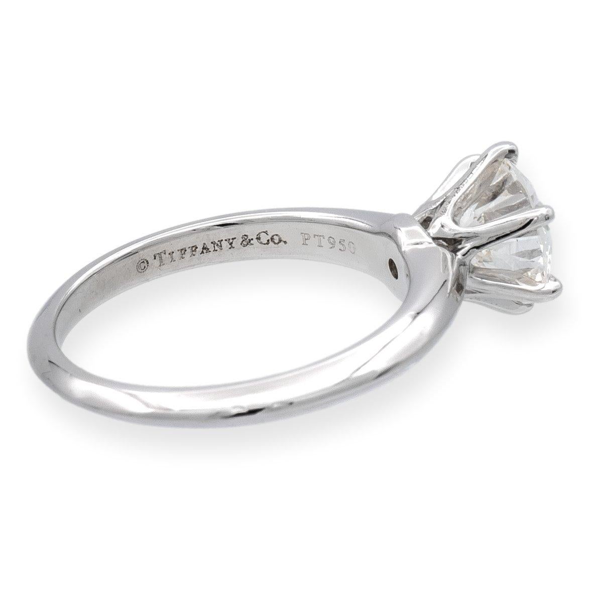Round Cut Tiffany & Co. Platinum Solitaire Round Diamond Engagement Ring 1.33 HVVS2