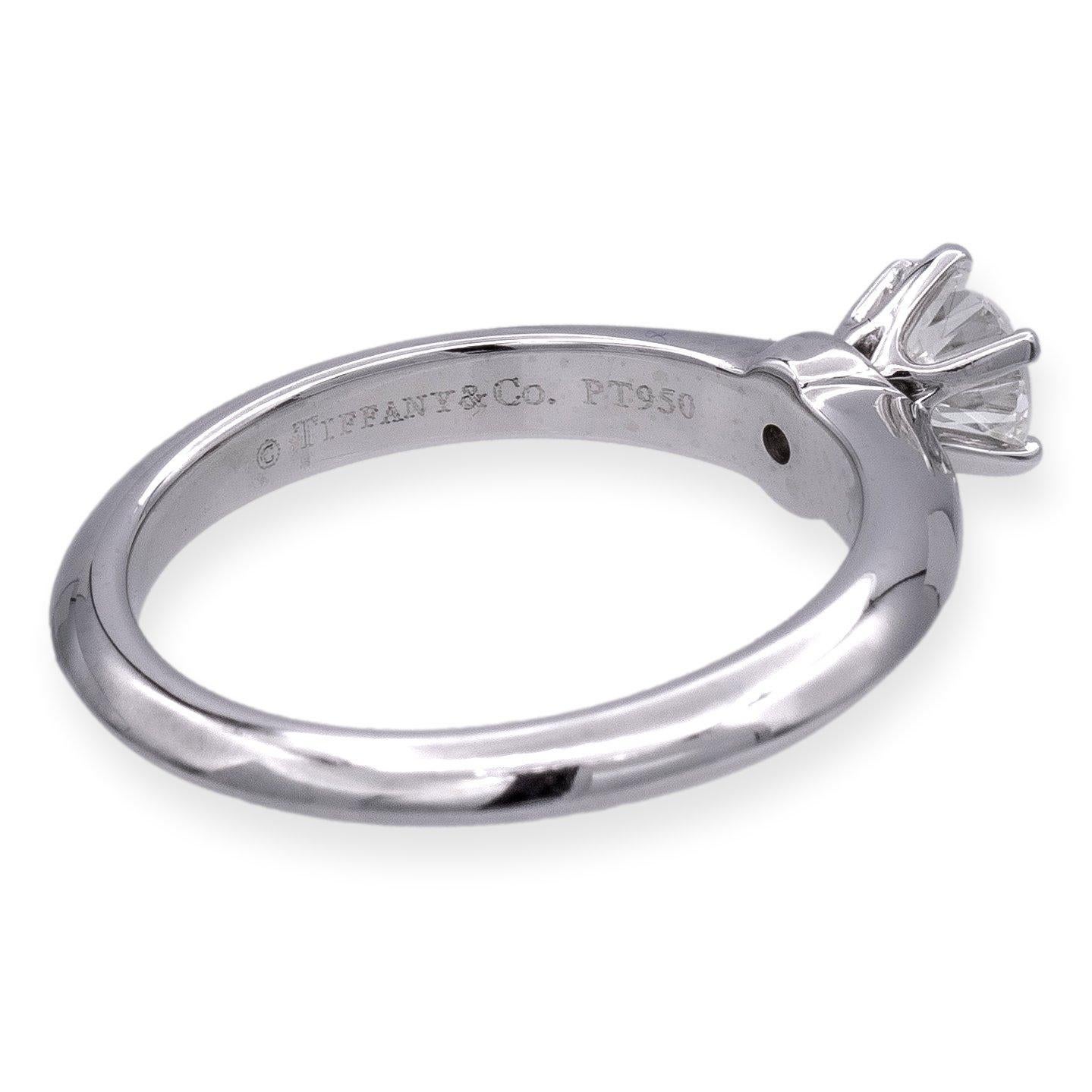Round Cut Tiffany & Co. Platinum Solitaire Round Diamond Engagement Ring .54Ct IVVS1 For Sale