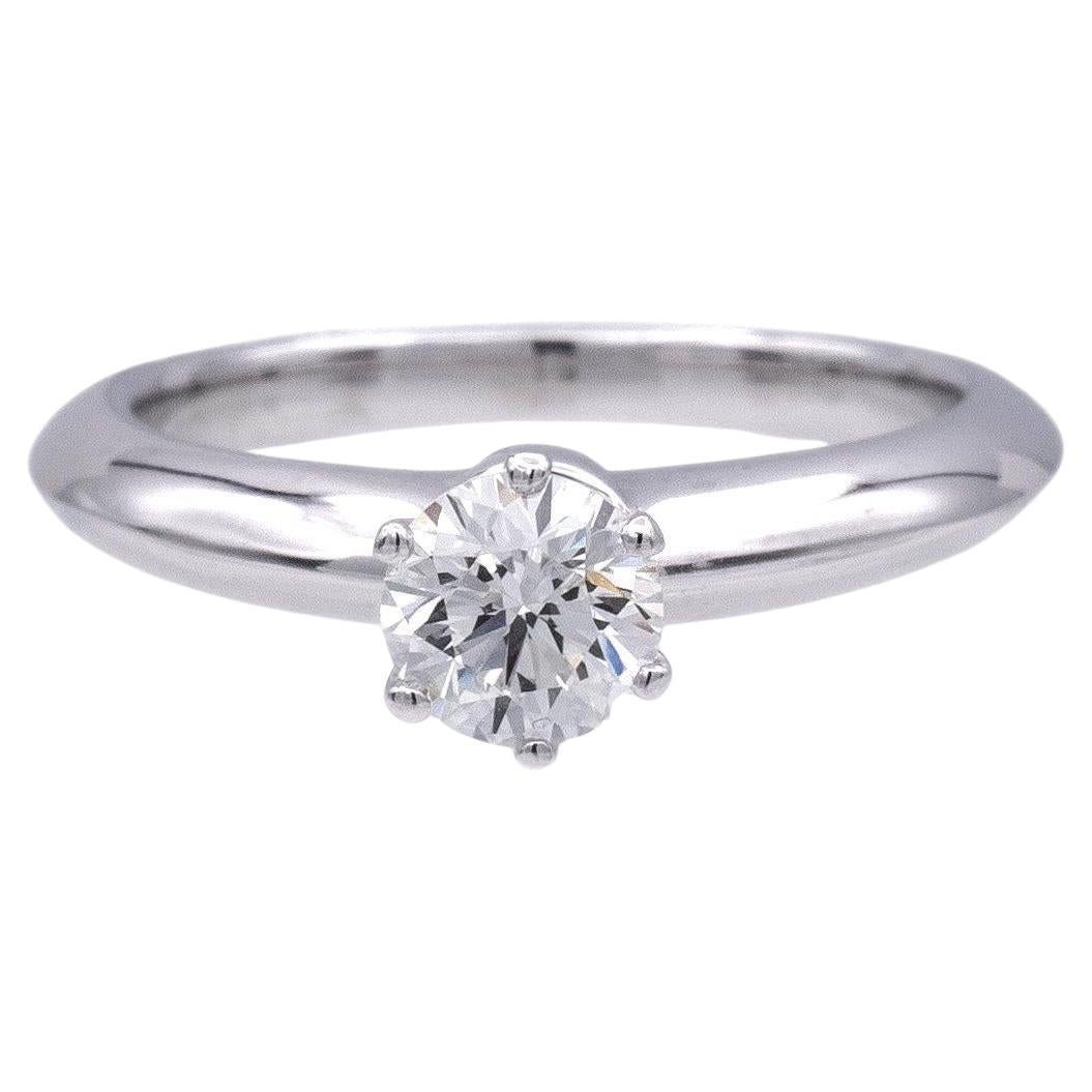 Tiffany & Co. Platinum Solitaire Round Diamond Engagement Ring .54Ct IVVS1 For Sale