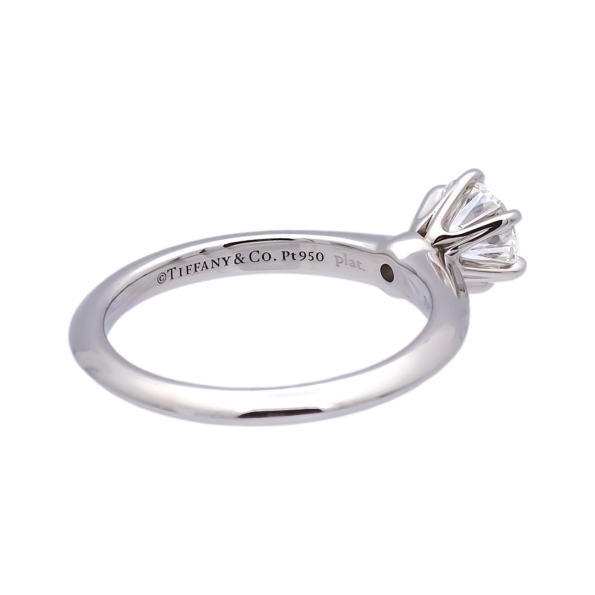 Tiffany & Co. Platinum Solitaire Round Diamond Engagement Ring .70 I VS1 In Excellent Condition In New York, NY