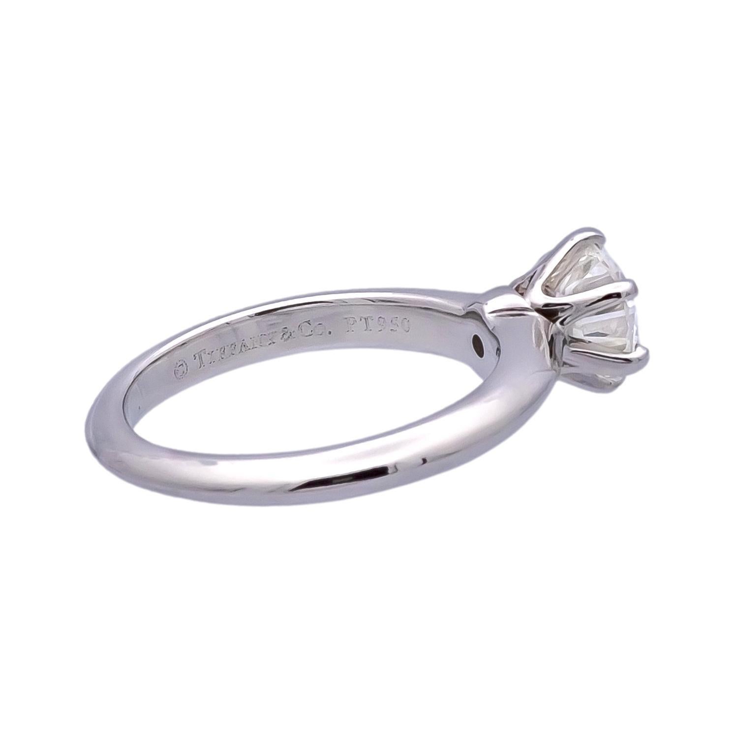 Tiffany & Co. Platinum Solitaire Round Diamond Engagement Ring .91ct HVS1 en Excelente Estado en New York, NY