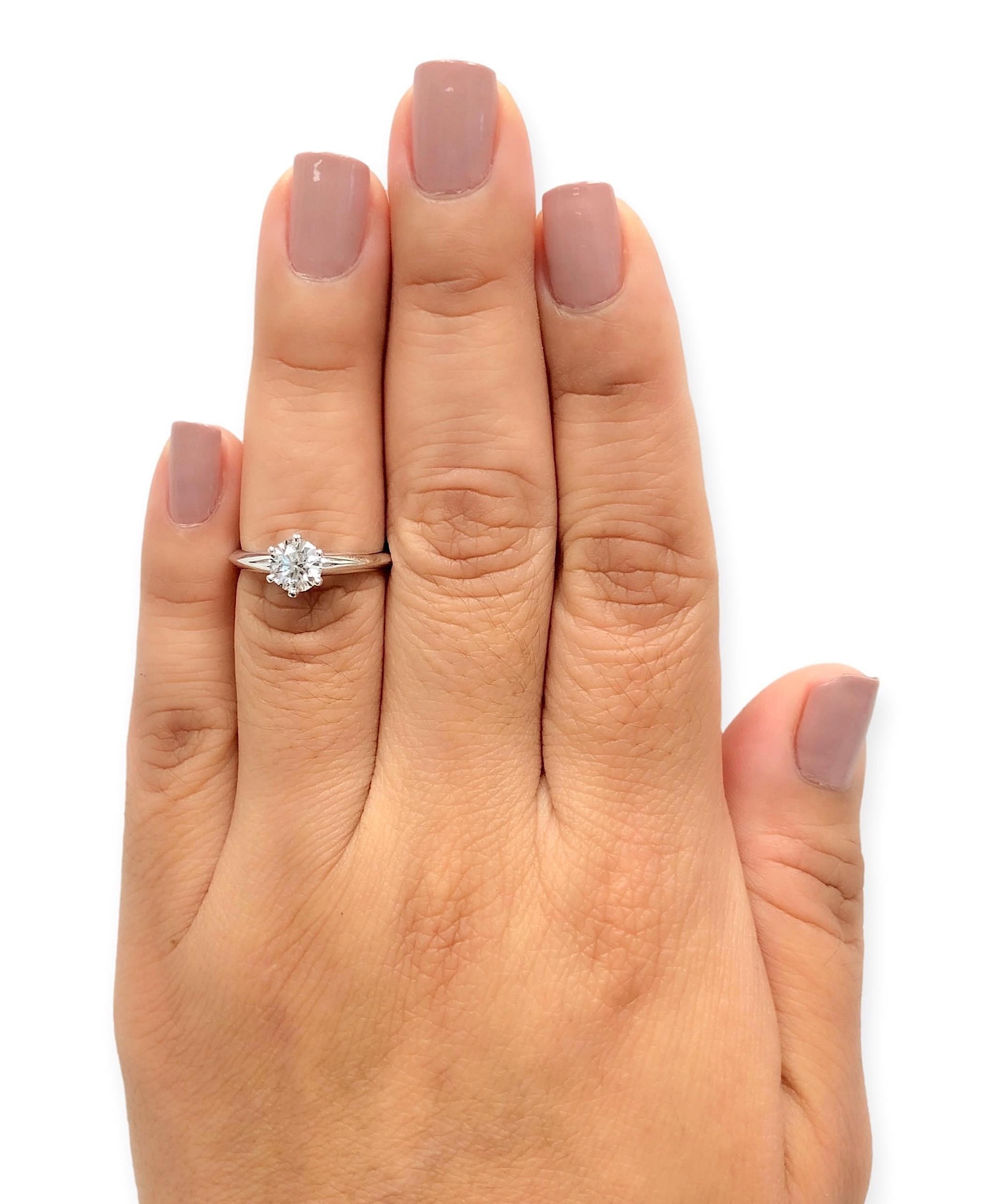 Tiffany & Co. Platinum Solitaire Round Diamond Engagement Ring .91ct HVS1 1