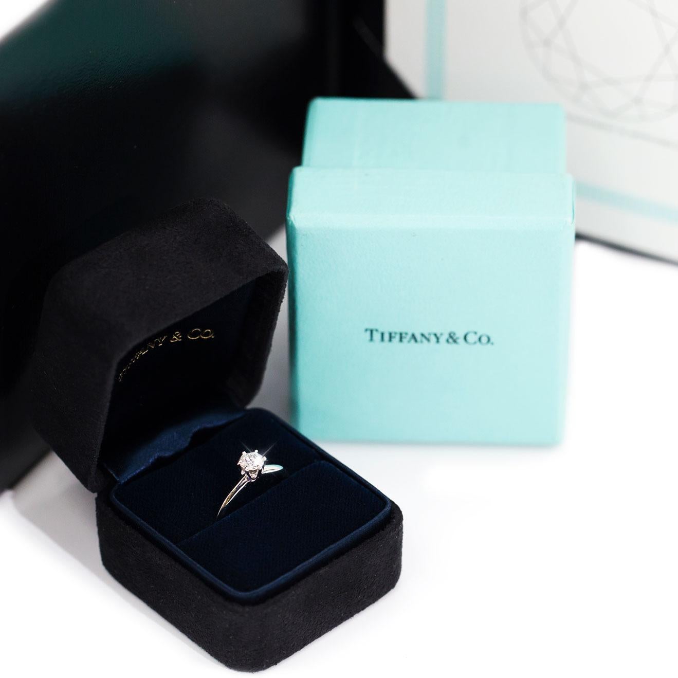 Tiffany & Co Platinum Solitaire Round Diamond Engagement Ring with Box and Cert 12