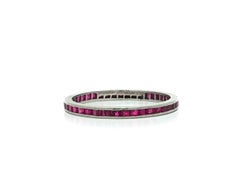 Tiffany & Co. Platinum Square Step Cut Channel Set Ruby Eternity Band Ring