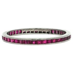 Tiffany & Co. Platinum Square Step Cut Channel Set Ruby Eternity Band Ring
