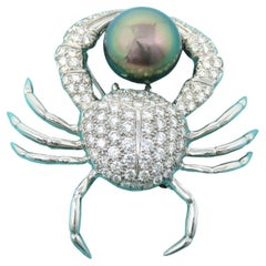 Tiffany & Co. Platinum Tahitian Pear Crab Diamond Pave Brooch