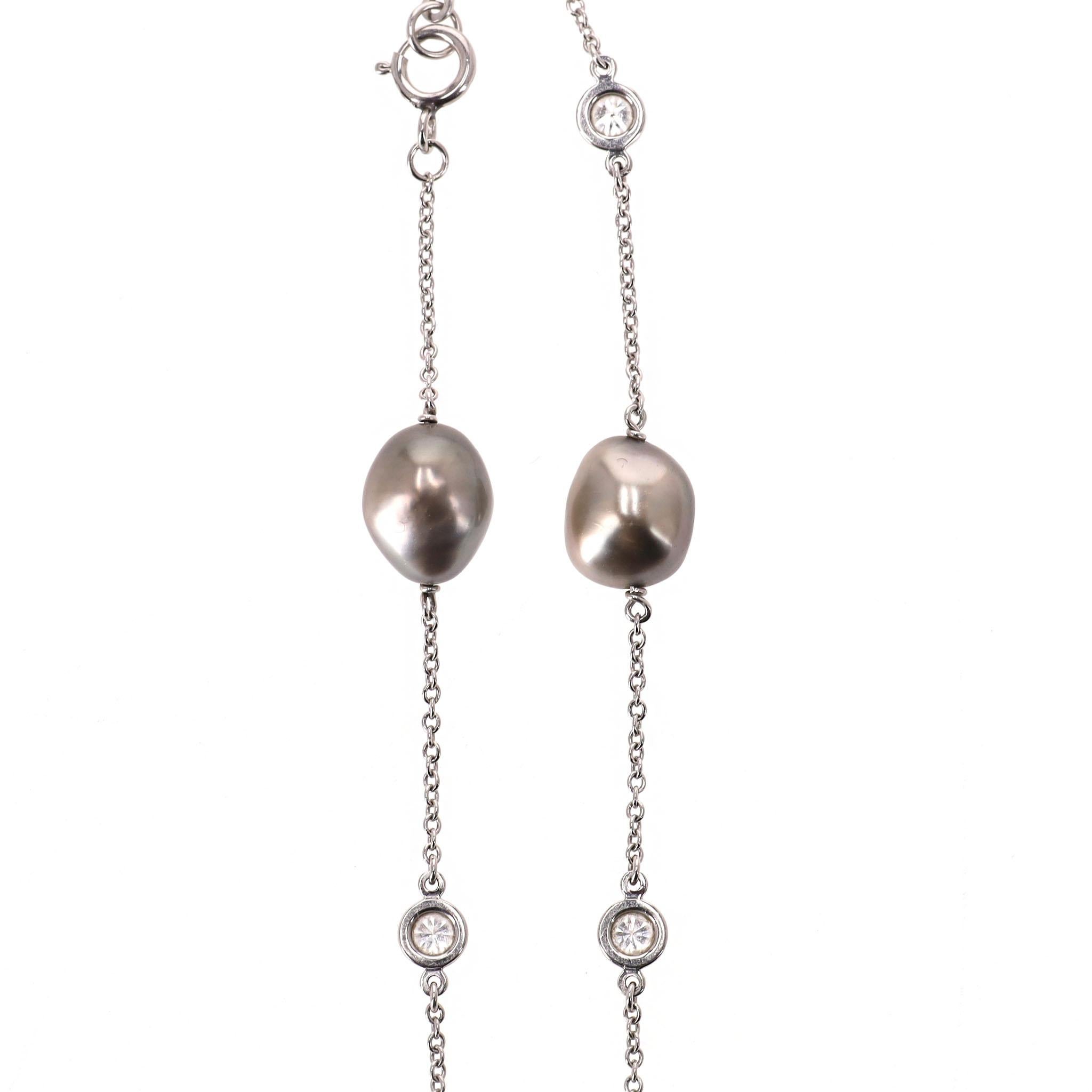 Donna Tiffany & Co. Bracciale in platino con perle tahitiane e diamanti di Elsa Peretti in vendita