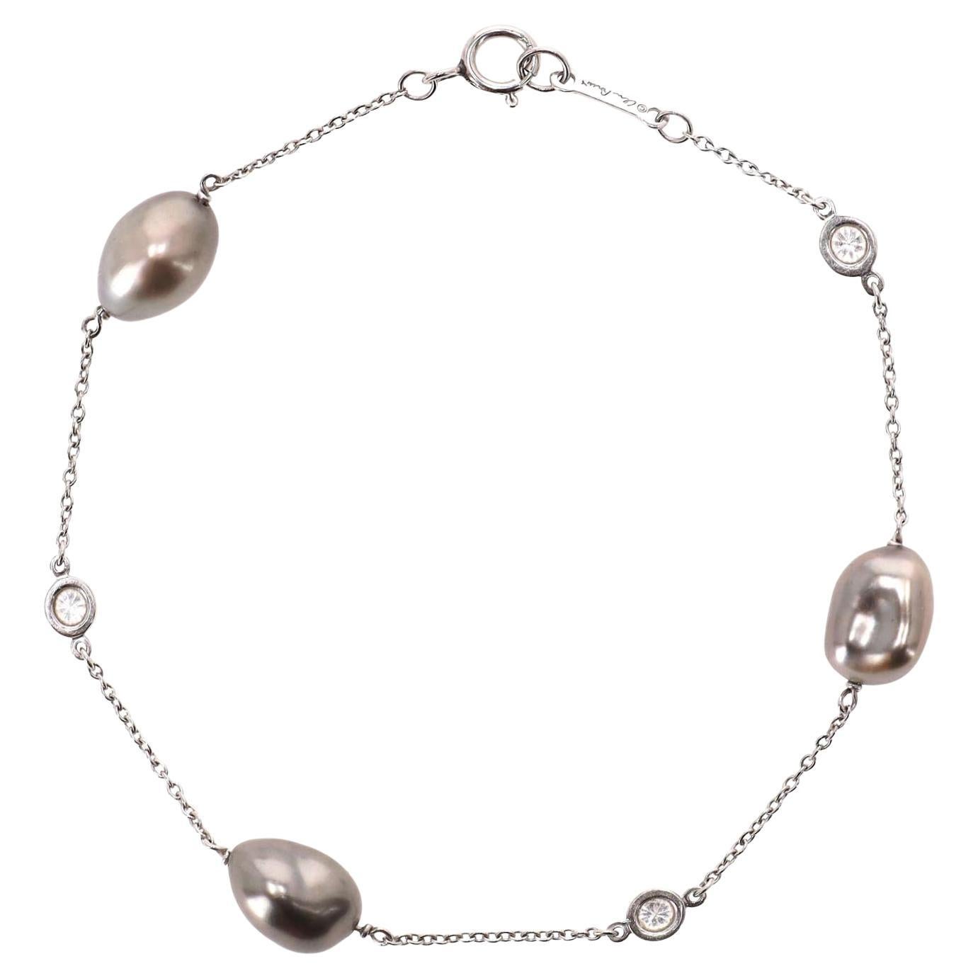 Tiffany & Co. Bracciale in platino con perle tahitiane e diamanti di Elsa Peretti