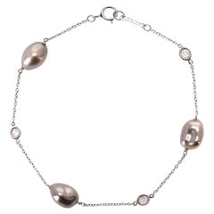 Tiffany & Co. Platinum Tahitian Pearl & Diamond Bracelet By Elsa Peretti