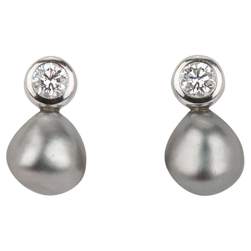 Tiffany & Co. Platinum Tahitian Pearl & Diamond Earrings By Elsa Peretti