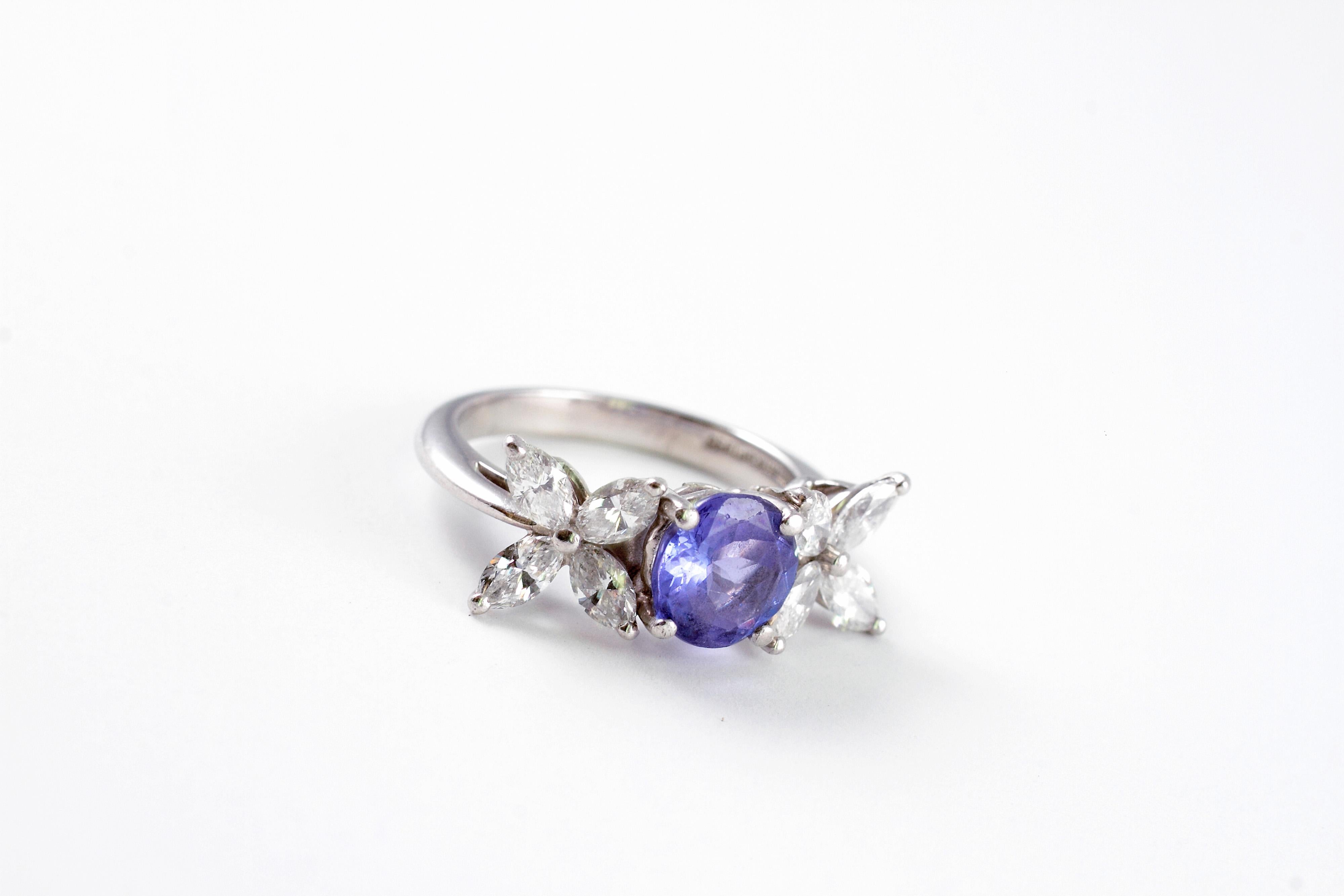 A beautiful Tanzanite and Diamond Ring by Tiffany & Co., set in Platinum from the 