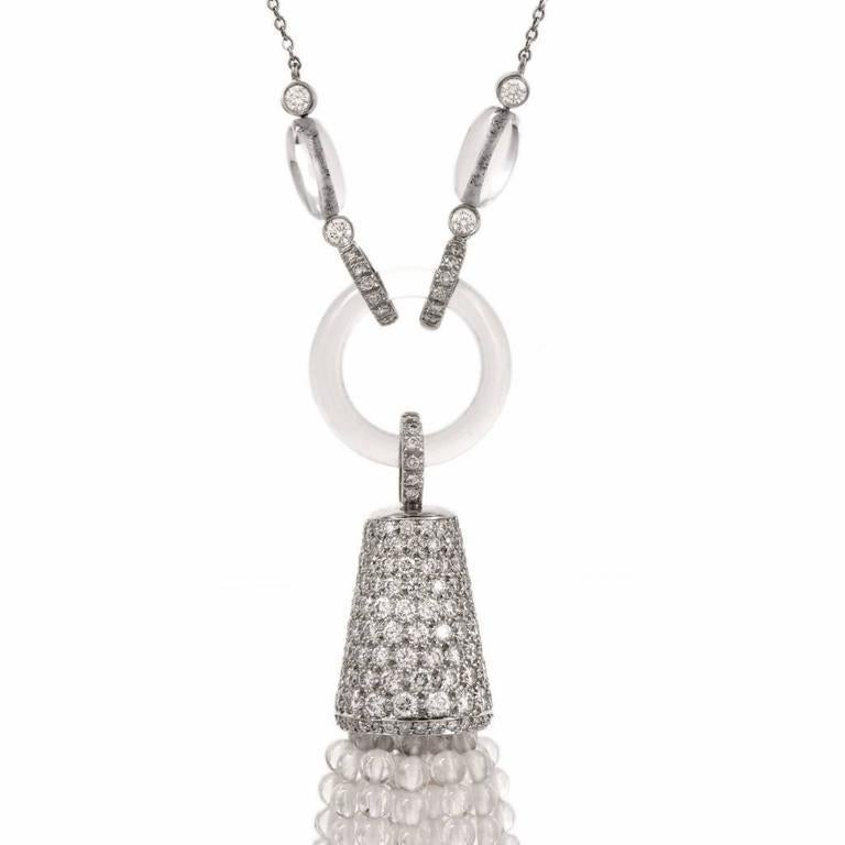 Round Cut Tiffany & Co. 21st Century  Tassel Diamond Rock Crystal Platinum Necklace