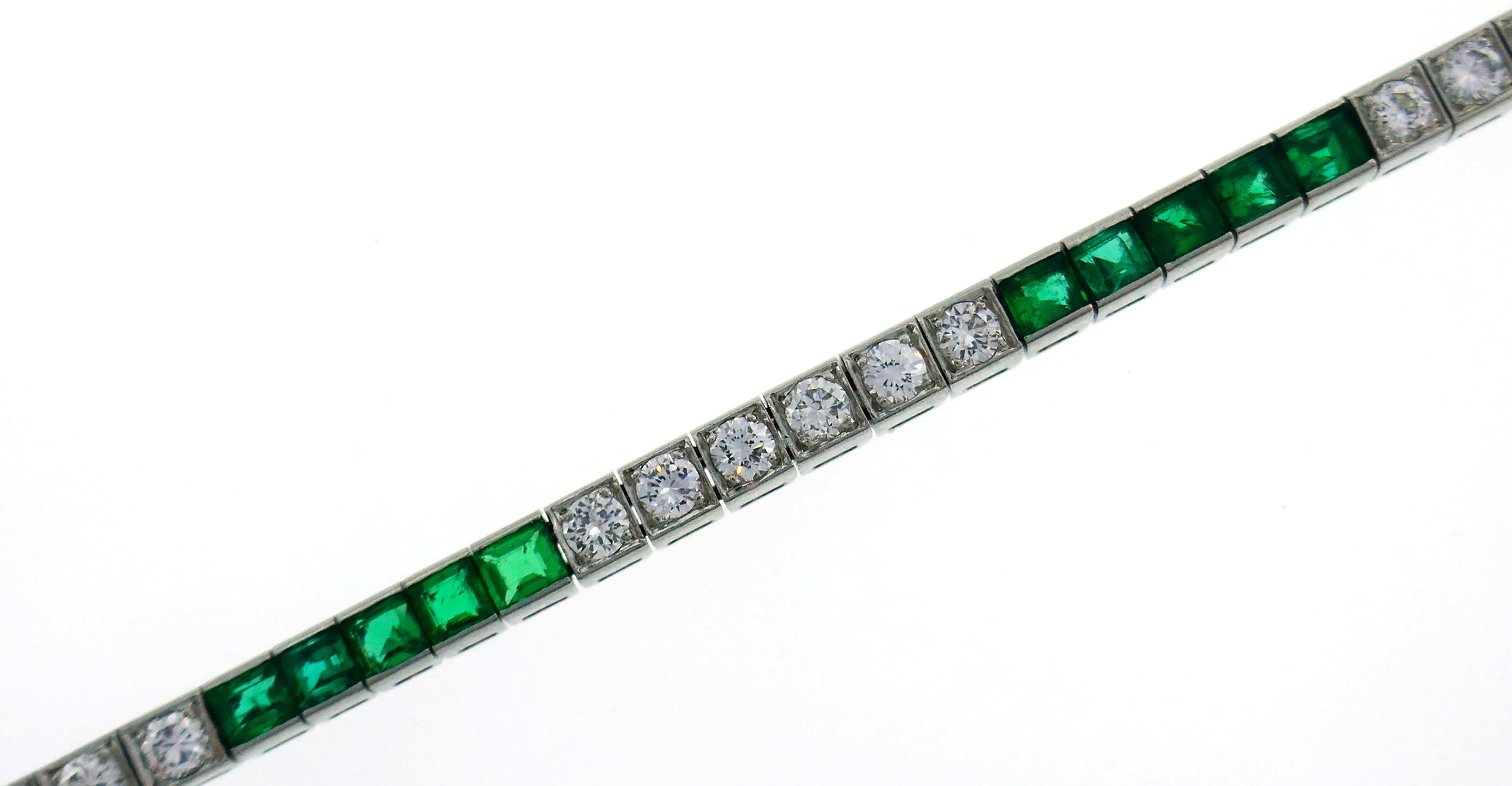 Women's or Men's Tiffany & Co. Platinum Tennis Line Bracelet with Diamond and Emerald, 1960s