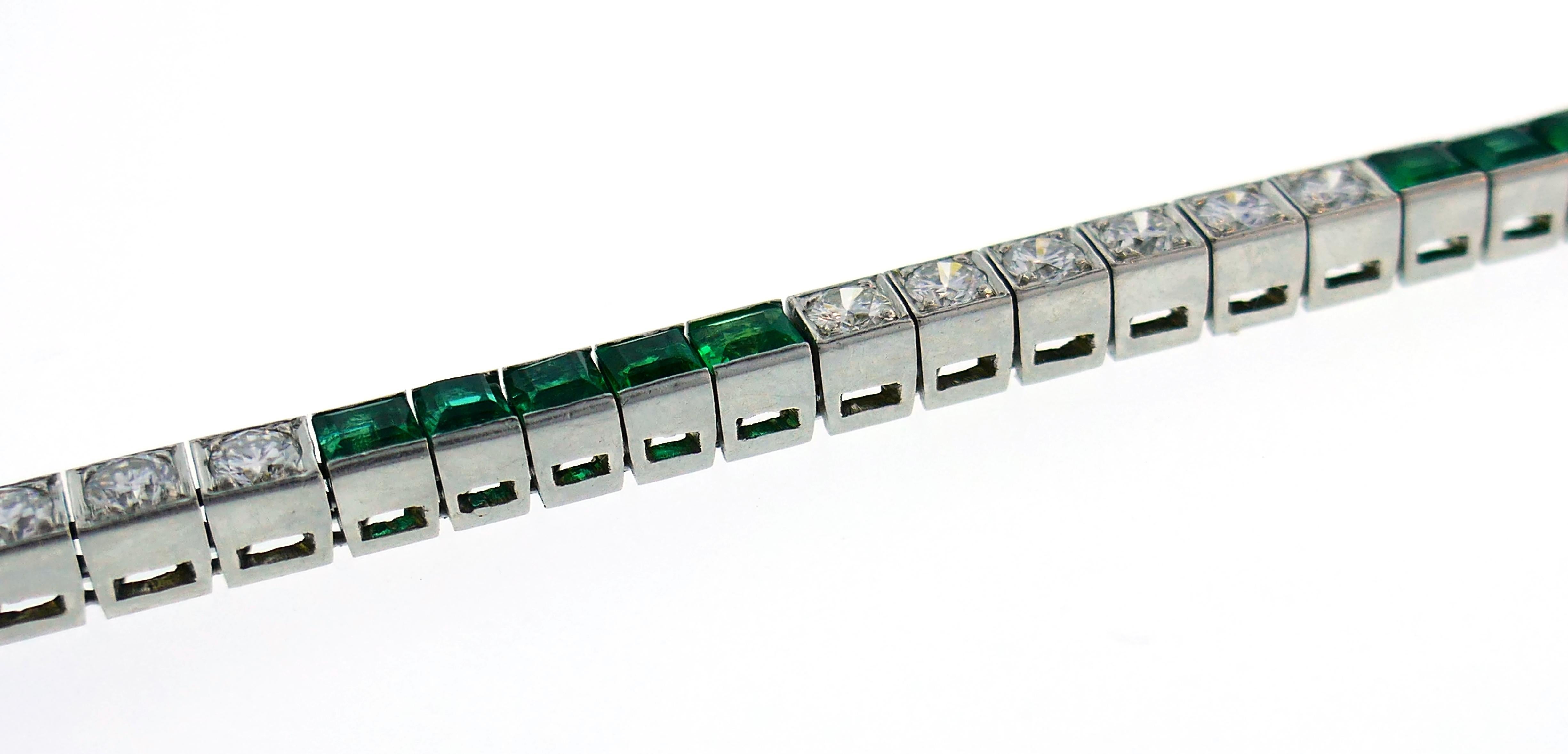 Tiffany & Co. Platinum Tennis Line Bracelet with Diamond and Emerald, 1960s 1